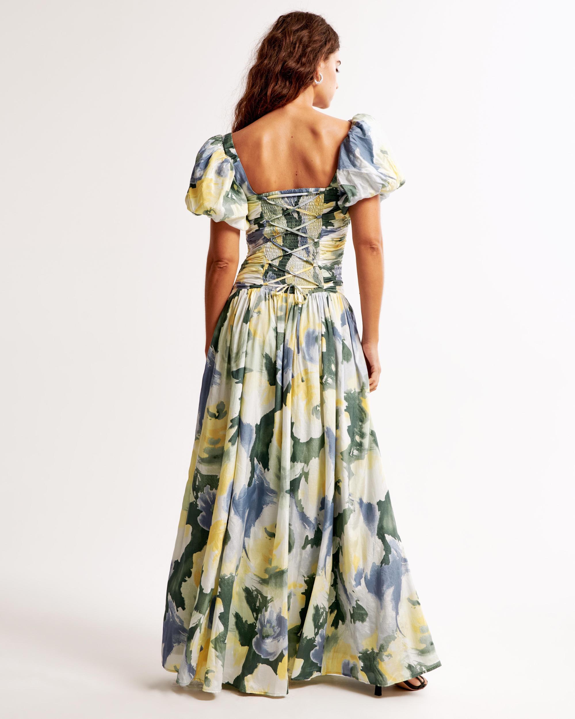 The A&F Emerson Dropped Waist Puff Sleeve Maxi Dress Product Image