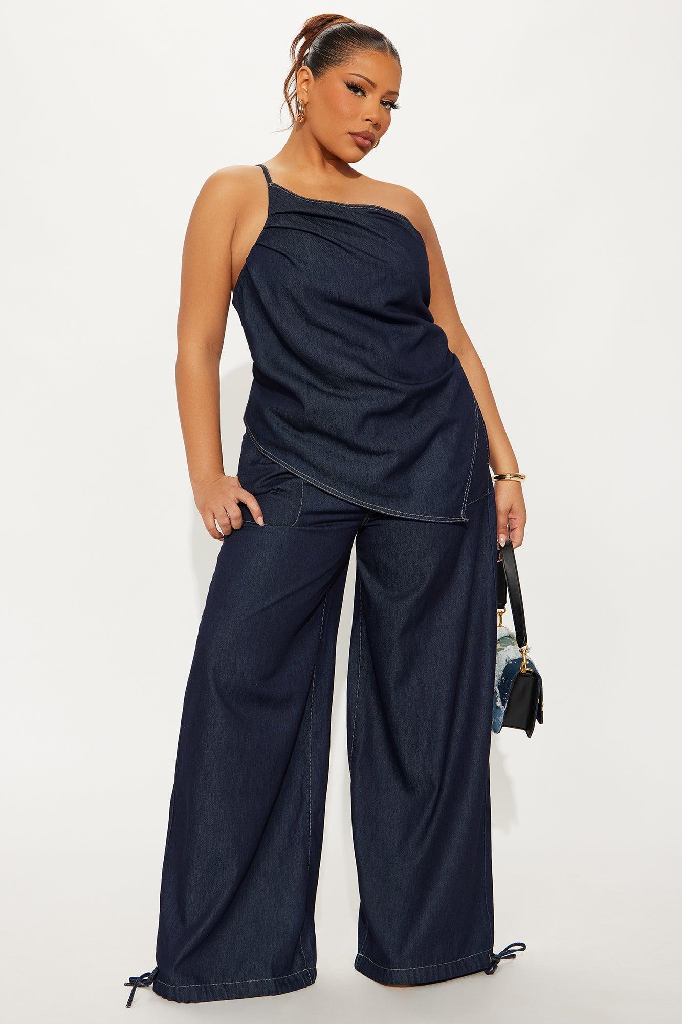 Jenni Dark Wash Wide Leg Pant Set - Dark Wash Product Image