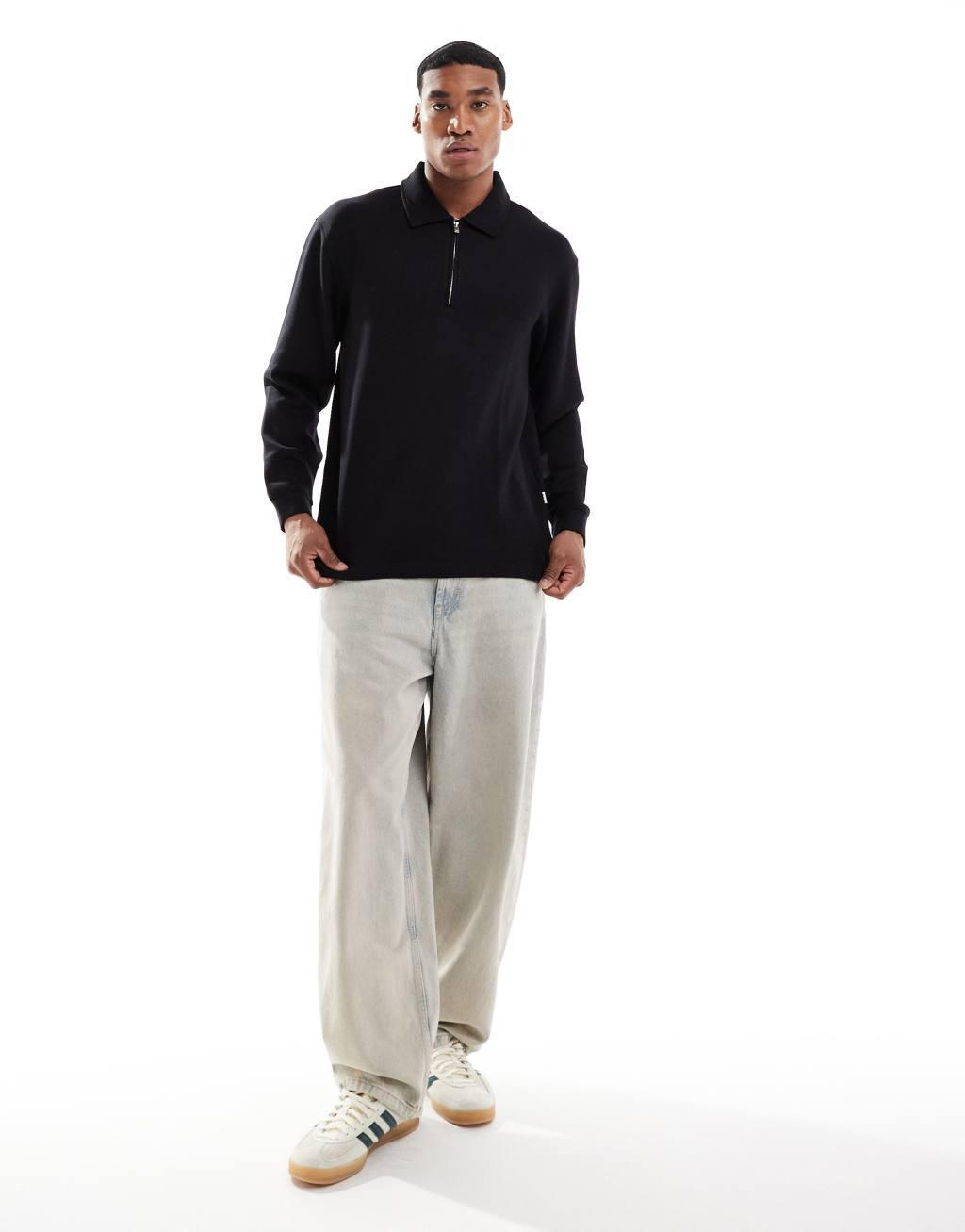 Selected Homme Emmanuel Zip polo shirt in black Product Image