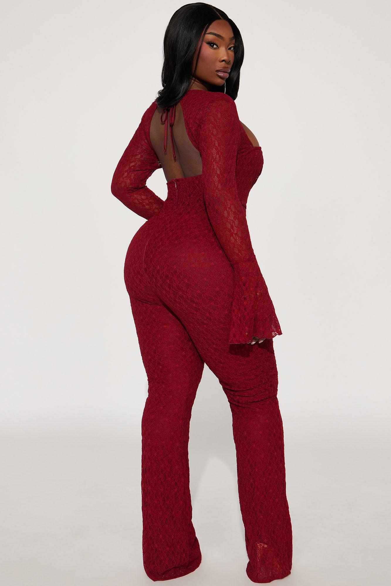 Saffron Lace Jumpsuit - Burgundy Product Image