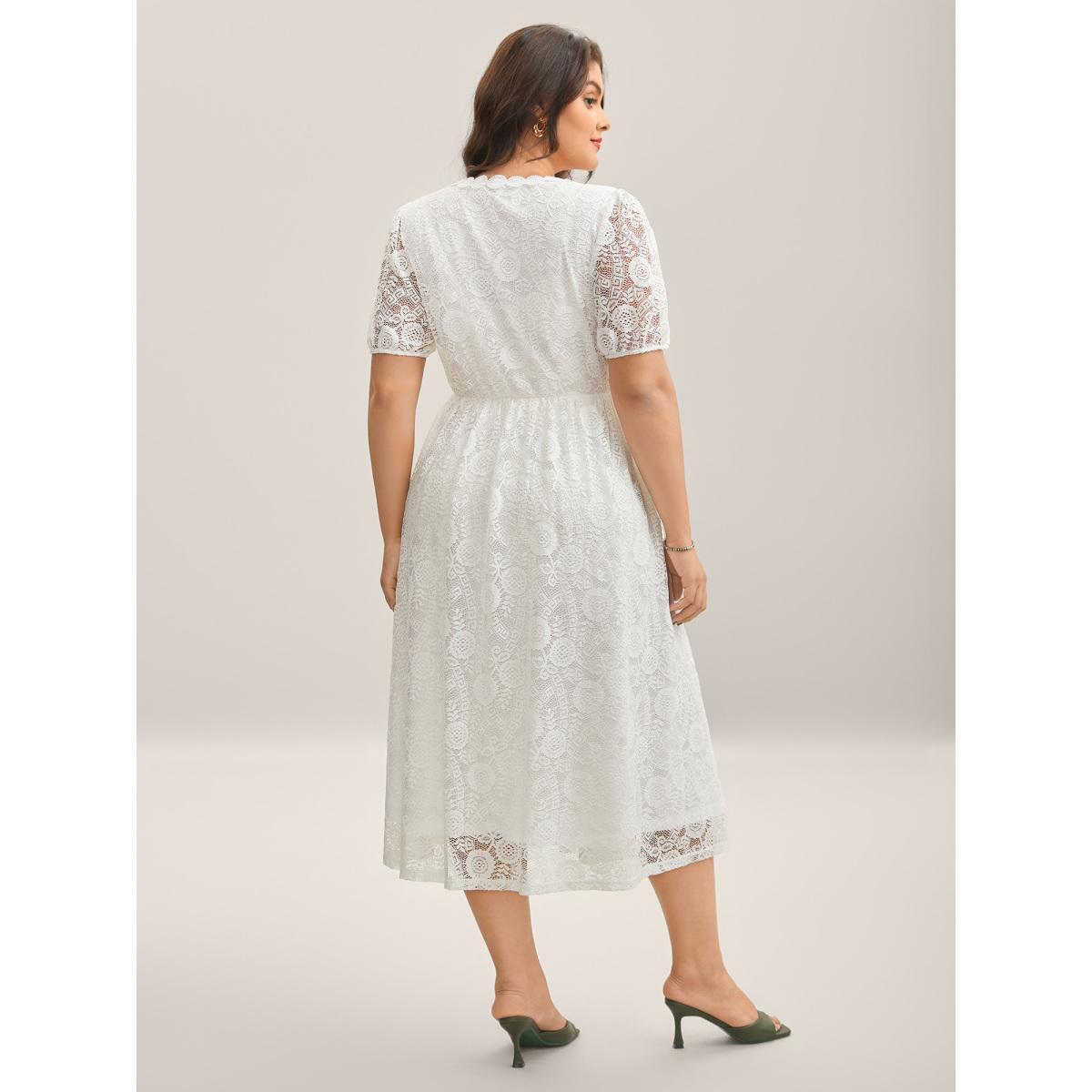 Plus Size Woven Textured Feel Cinched-Waist Midi Dress Originalwhite Women V-neck Short sleeve Curvy BloomChic 22-24/3X Product Image
