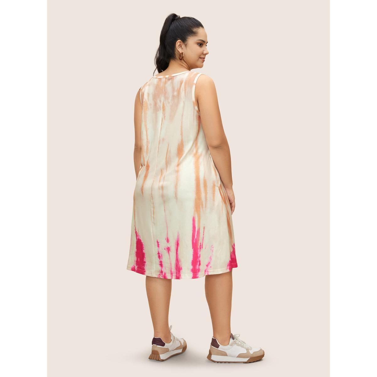 Plus Size U Neck Tie Dye Pocket Tank Dress Multicolor Women Casual Non U-neck Sleeveless Curvy BloomChic 28/5X Product Image