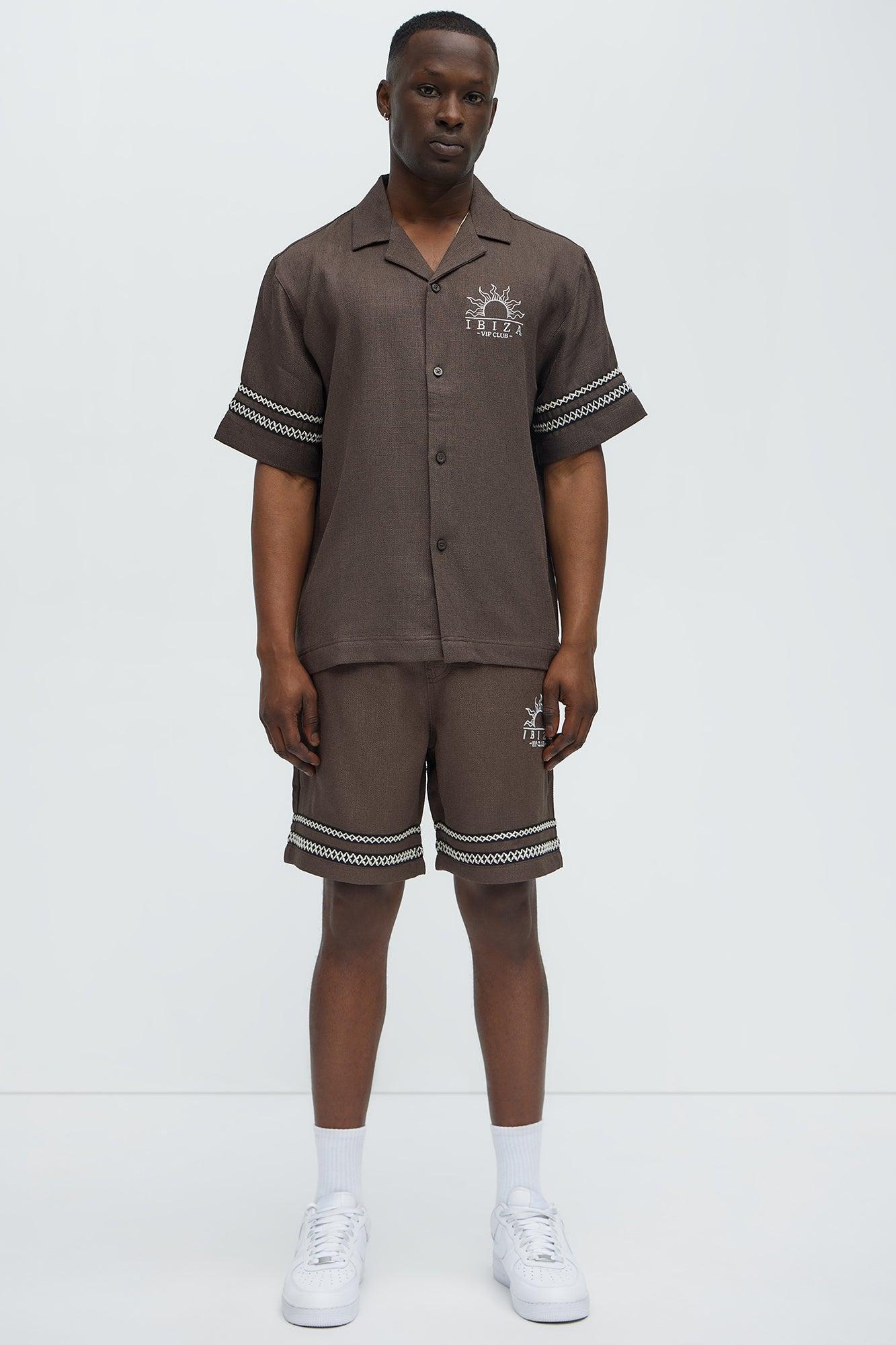 Ibiza VIP Club Linen Like Button Up - Chocolate Male Product Image