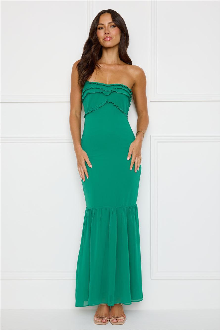 Stylish Snake Strapless Maxi Dress Green Product Image