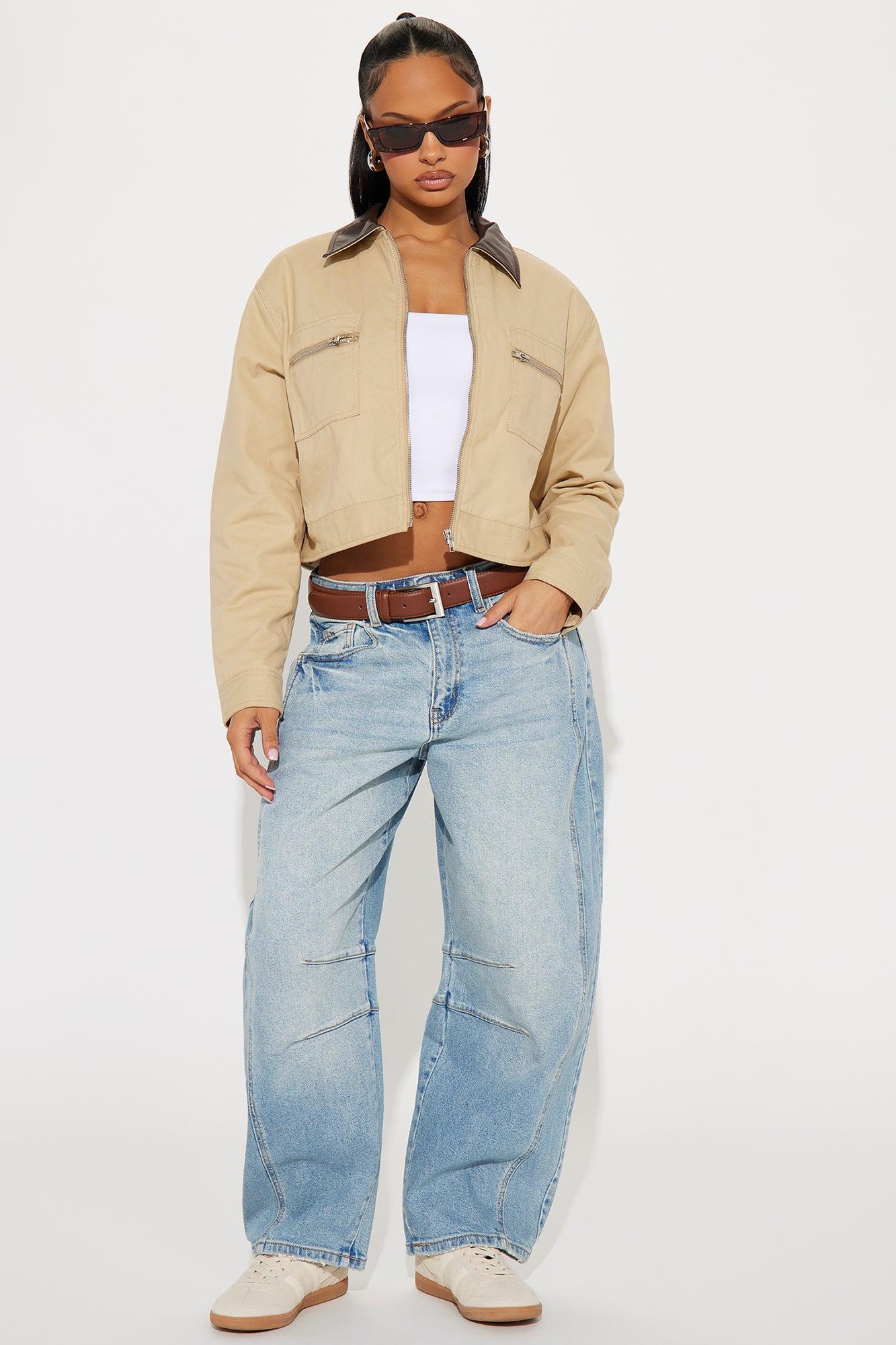 Working Overtime Cropped Barn Jacket - Khaki Product Image