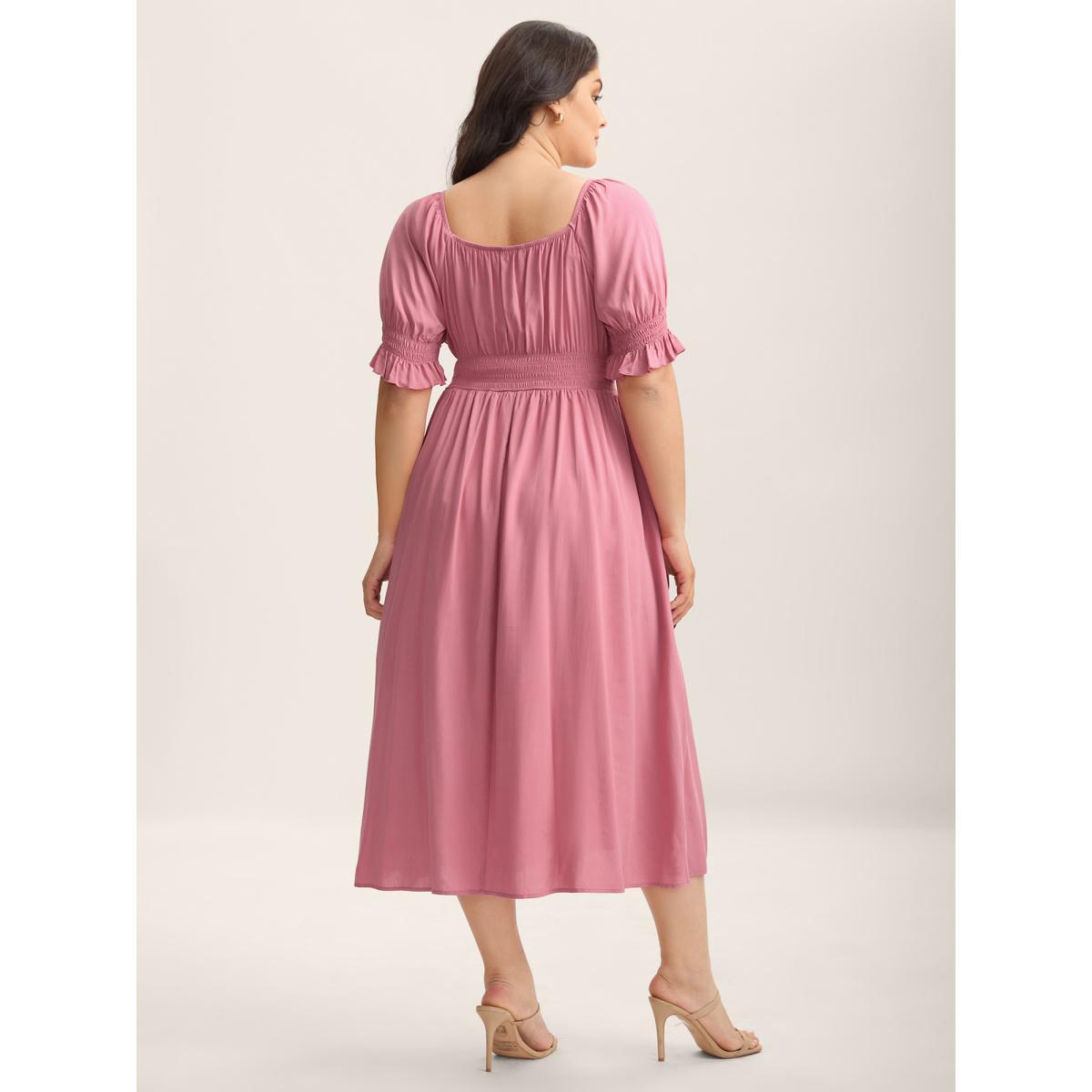 Plus Size Rayon Stretchy Waist Pockets Milkmaid Dress Watermelon Women Square Neck Short sleeve Curvy BloomChic 26/4X Product Image