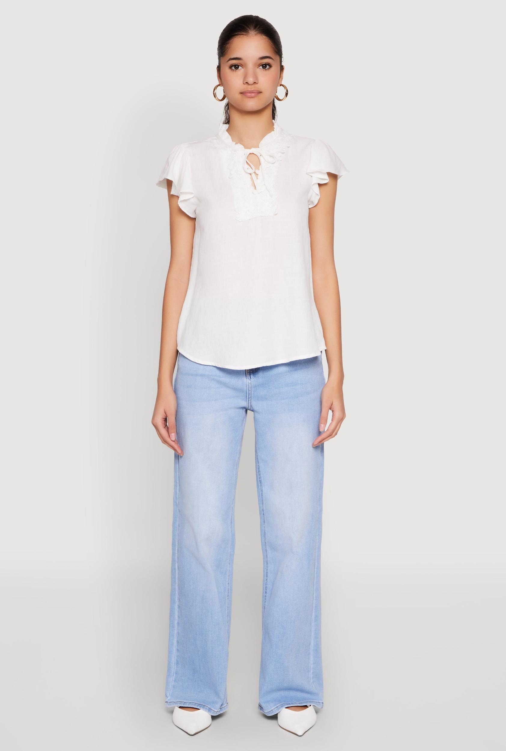 Womens Iris Crochet Detail Flounce Sleeve Blouse Product Image