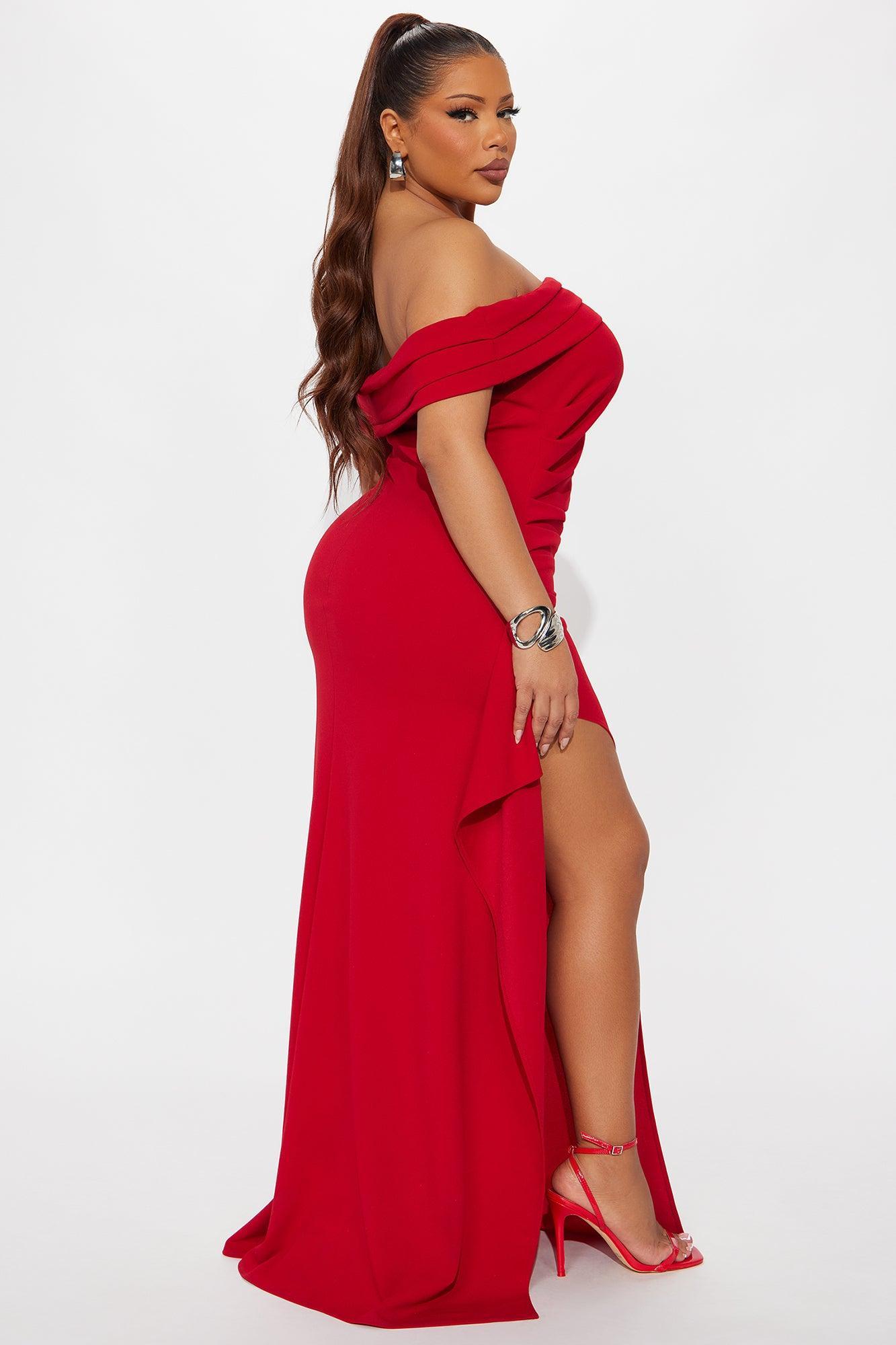 Shantal Off Shoulder Crepe Maxi Dress - Red Female Product Image