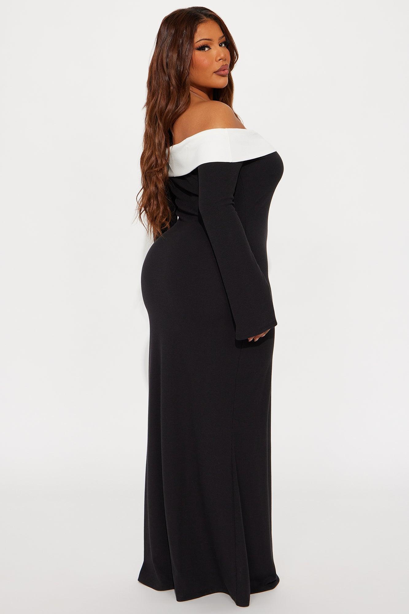 Talea Off Shoulder Maxi Dress - Black/White Product Image