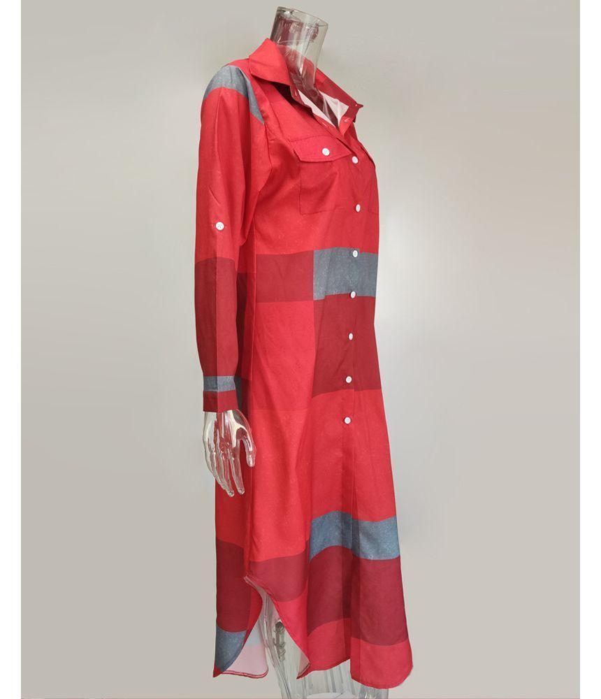 Long-Sleeve Print Maxi Shirt Dress Product Image
