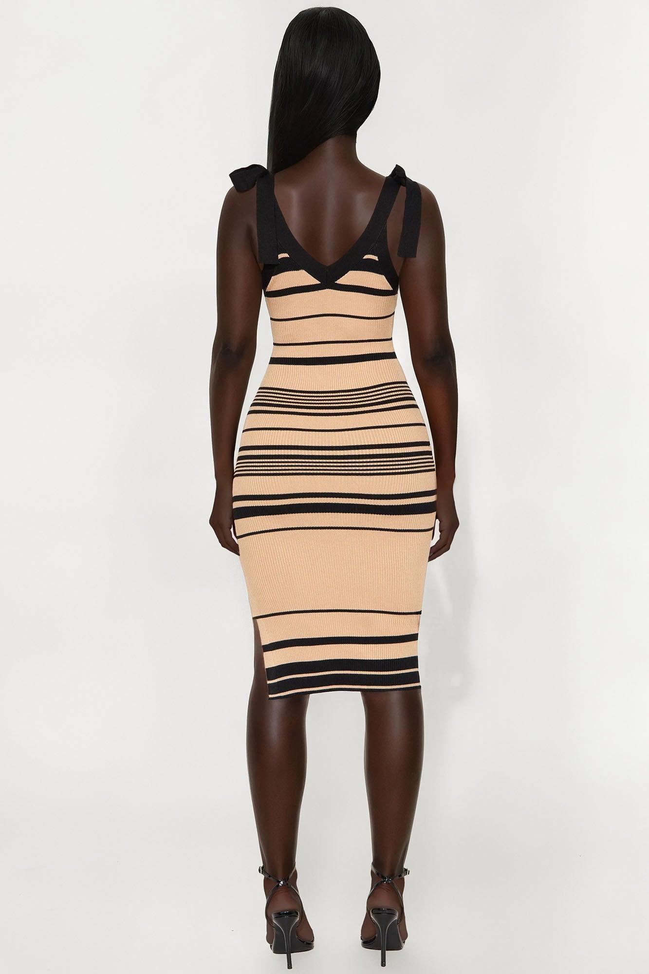 Courtney Striped Sweater Midi Dress - Taupe Product Image