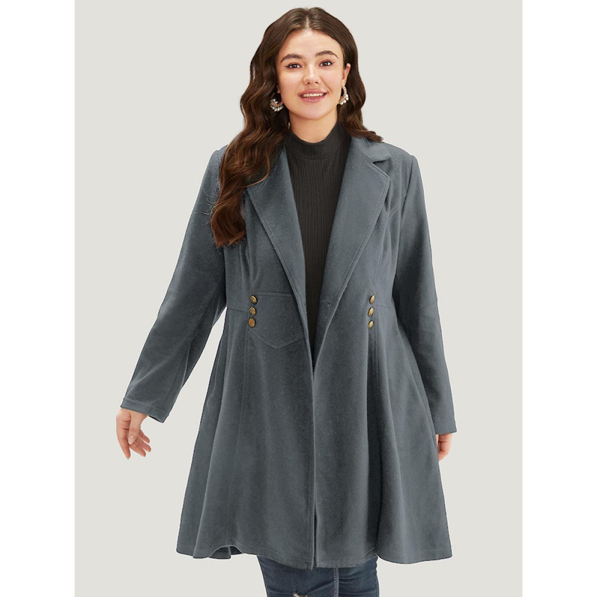Plus Size Solid Lapel Collar Double Breasted Coat Women Gray Office Plain Ladies Work Winter Coats BloomChic 26/4X Product Image
