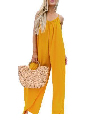 Womens Sunshine Yellow Sleeveless Loose Fit Jumpsuit Product Image