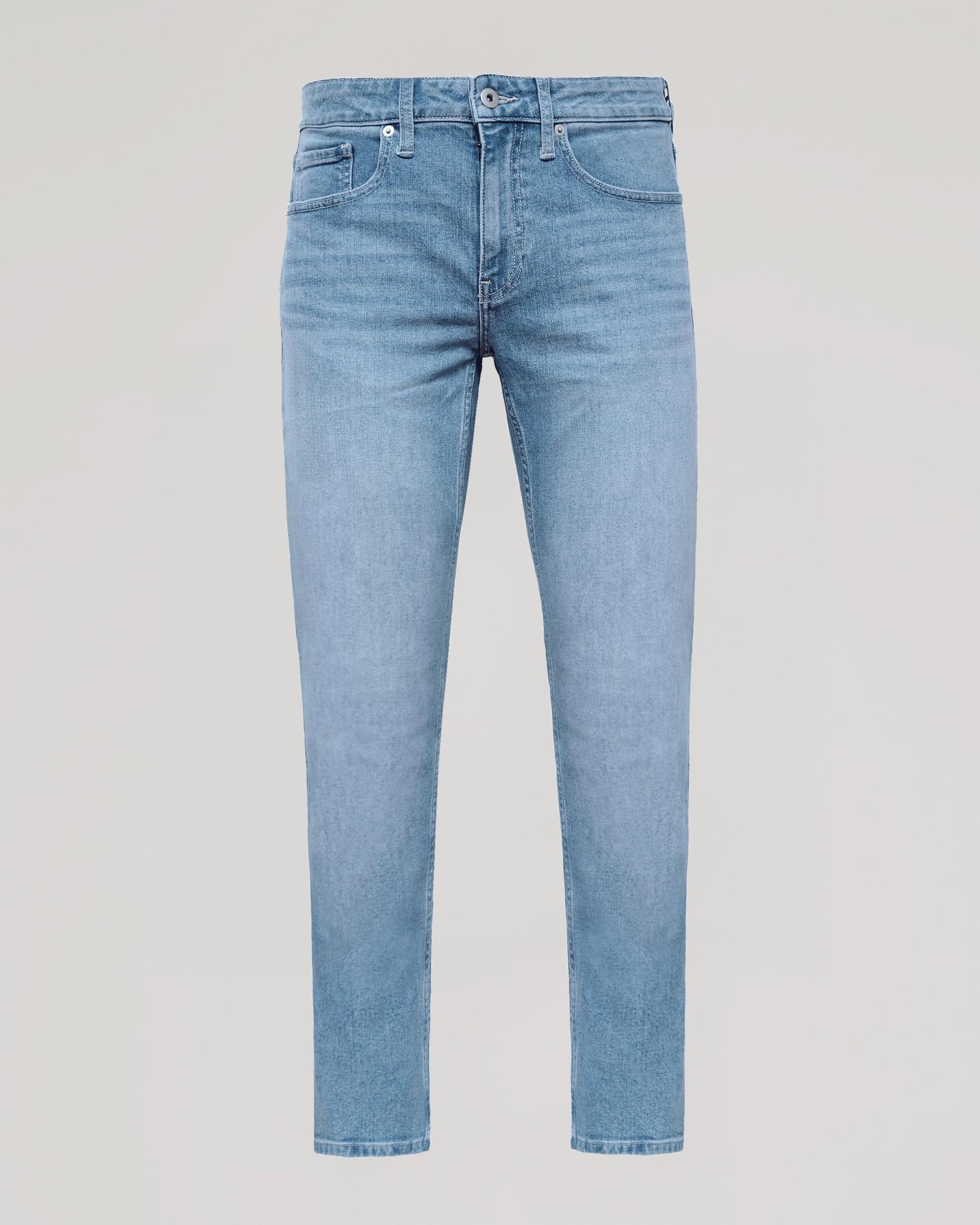 Light Indigo Wash Slim Authentic Denim Jeans Product Image