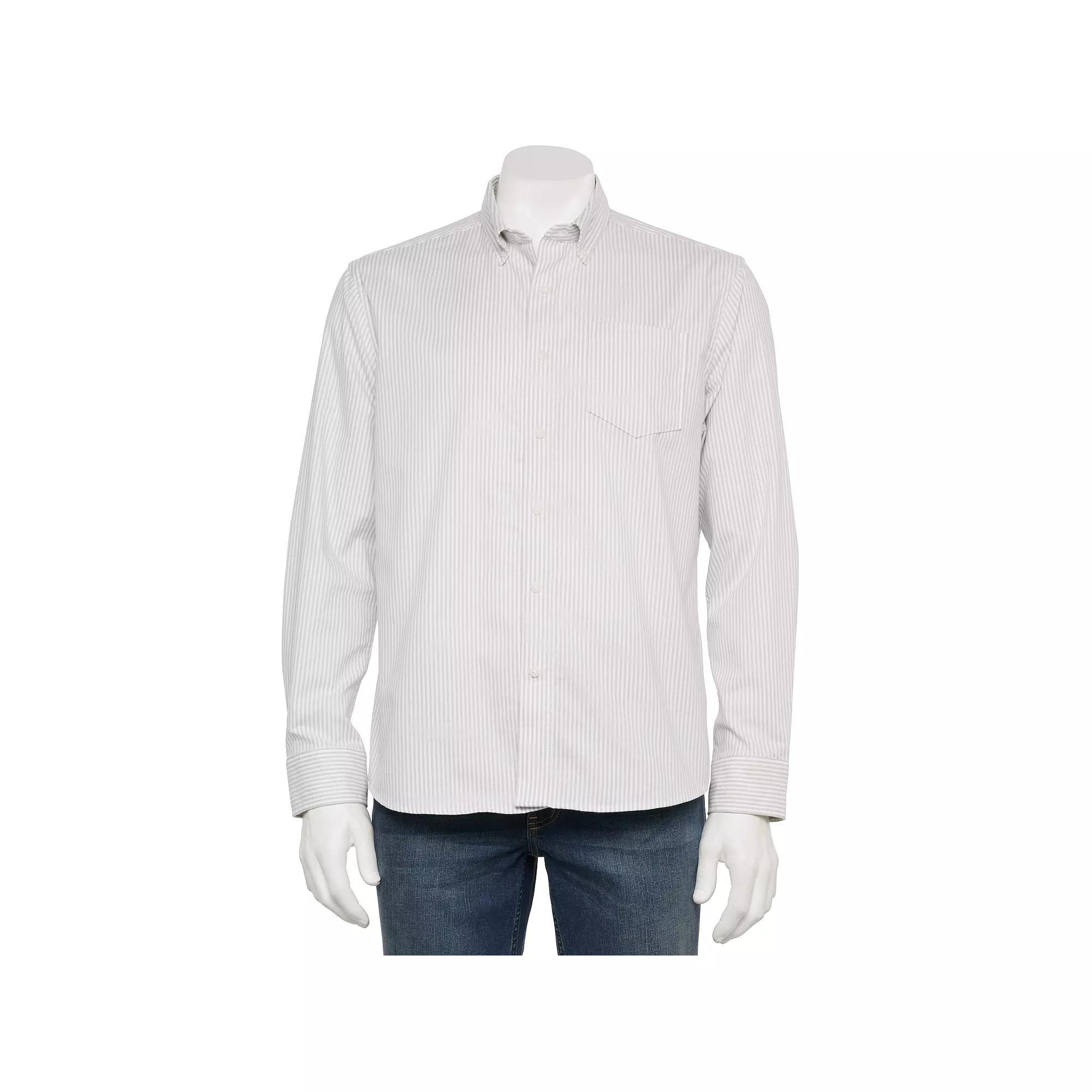 Men's Sonoma Goods For Life® Adaptive Long Sleeve Perfect Length Shirt, Size: Large, Grey White Stripe Product Image