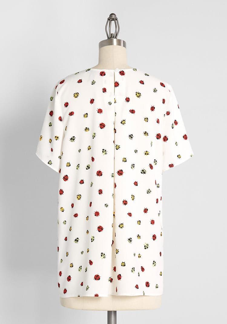 Exactly Effortless Hi Lo Blouse Ladybug Swarm Ivory Product Image