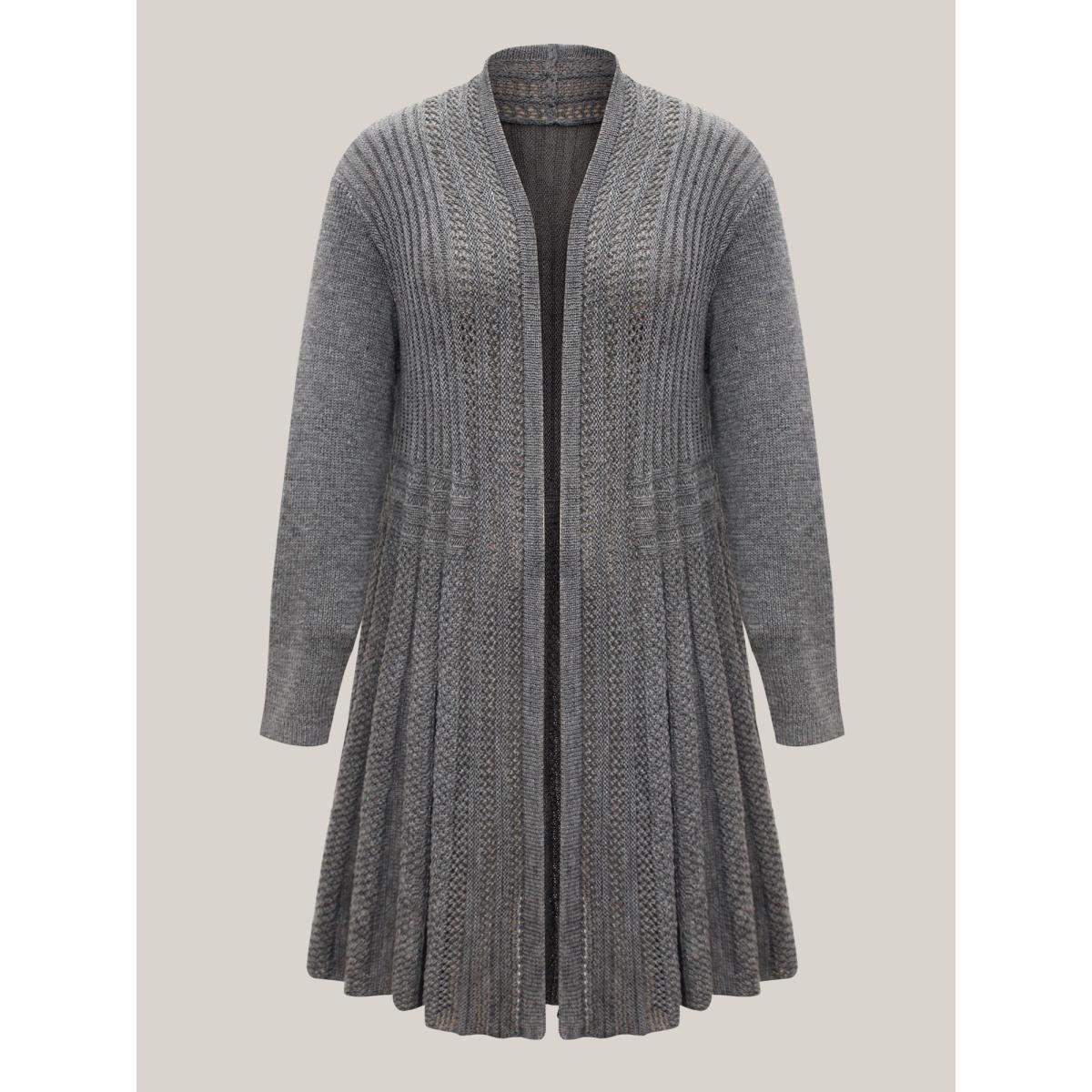Plus Size Plain Textured Kimono Collar Cardigan Mediumgray Women Casual Loose Long Sleeve Everyday Cardigans BloomChic 30/6X Product Image