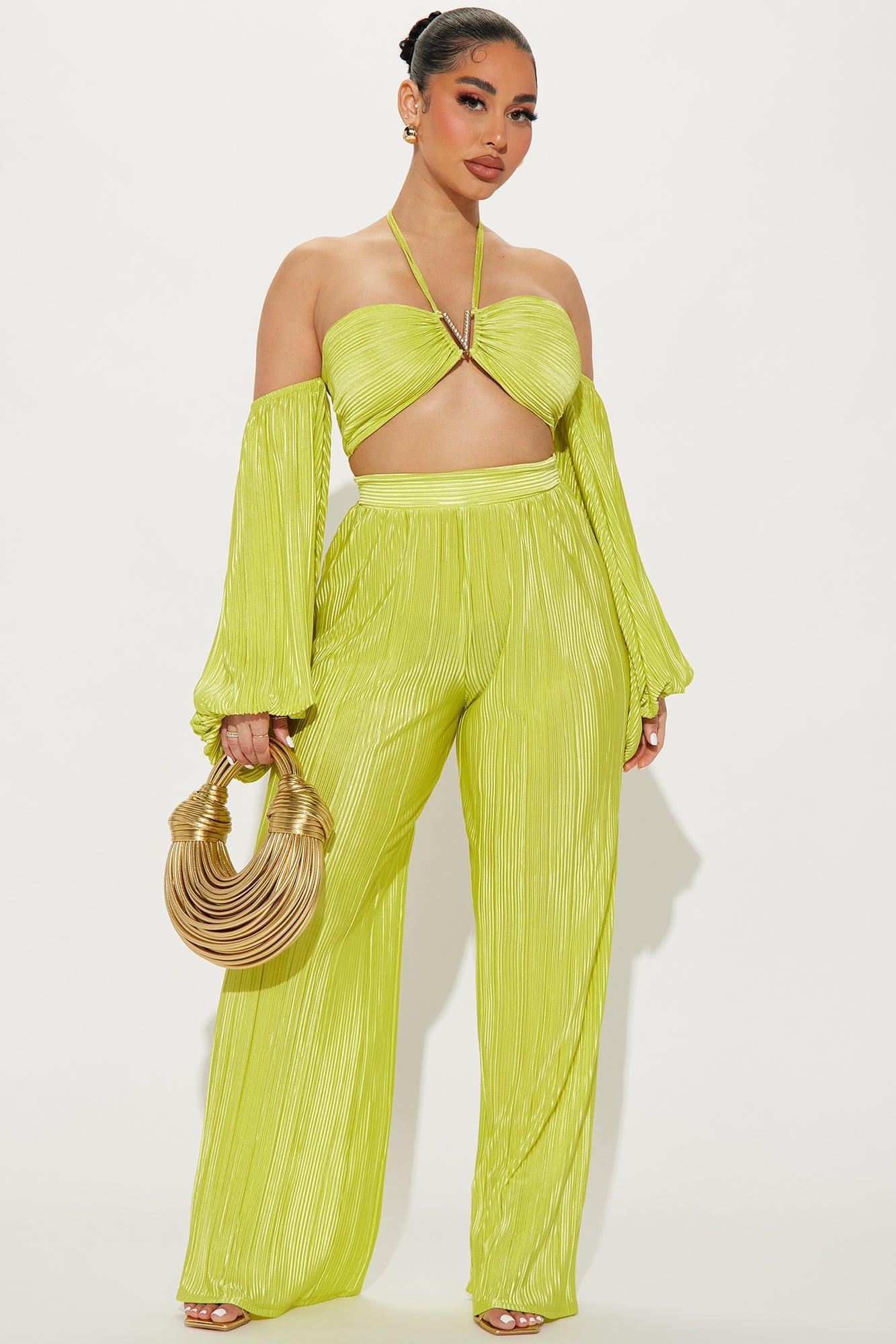 Meghan Plisse Pant Set - Lime Product Image