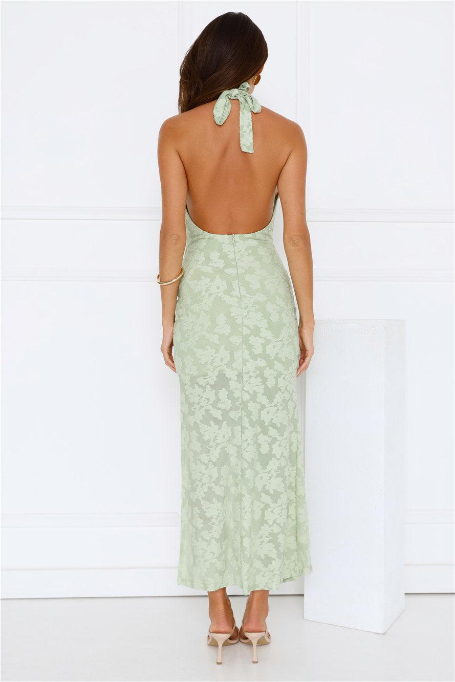 Coconut Sips Halter Maxi Dress Green Product Image