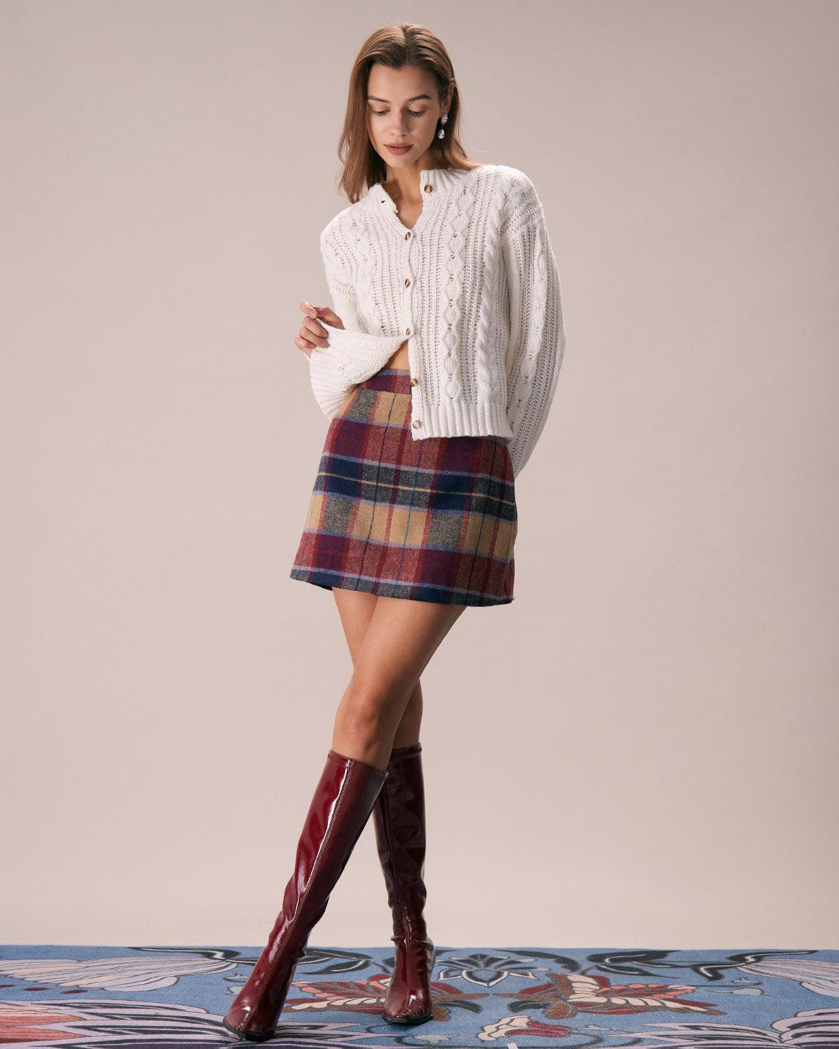 The Red Plaid Zipper Fly Tweed Mini Skirt Product Image