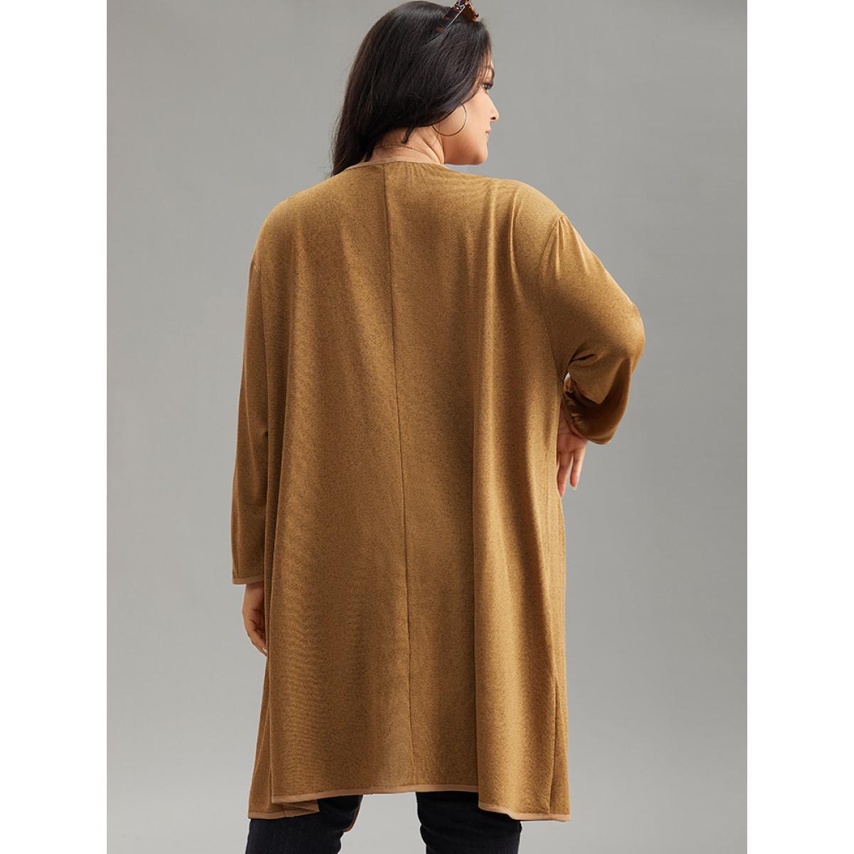 Plus Size Supersoft Essentials Asymmetrical Neck Plain Kimono Women Chocolate Casual Plain Pocket Dailywear Kimonos BloomChic 26/4X Product Image