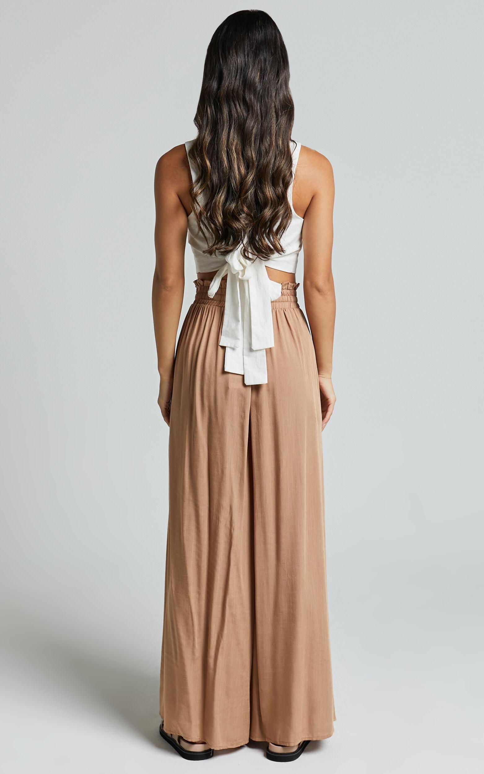 Hany Pants - High Waist Drawstring Wide Leg Pants in Latte Product Image