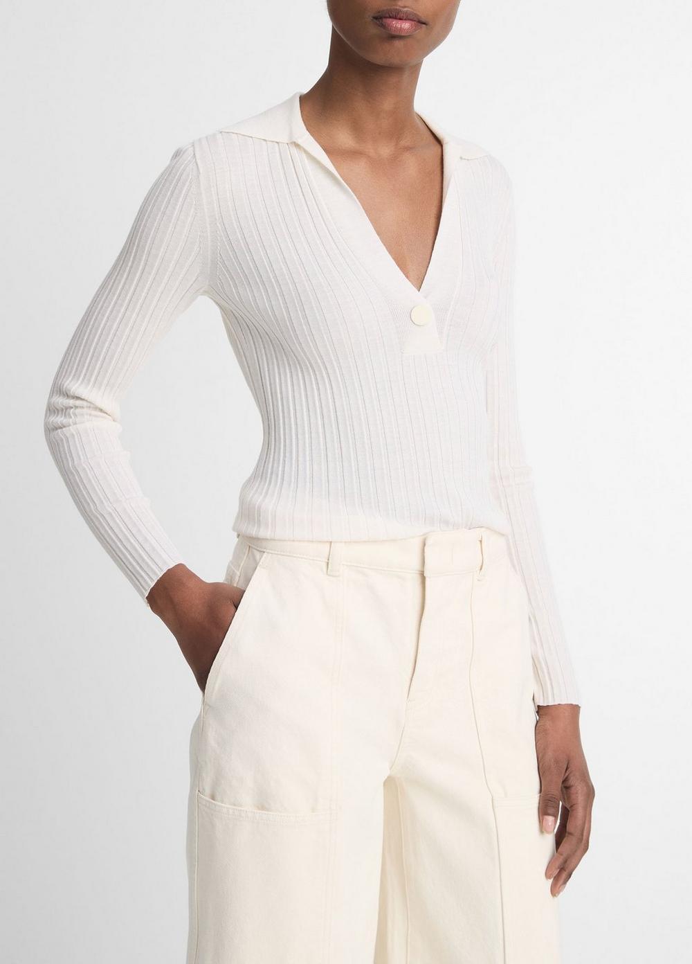 Womens Italian Wool-Blend Snap Polo Sweater, Off White, Size XS Vince Product Image