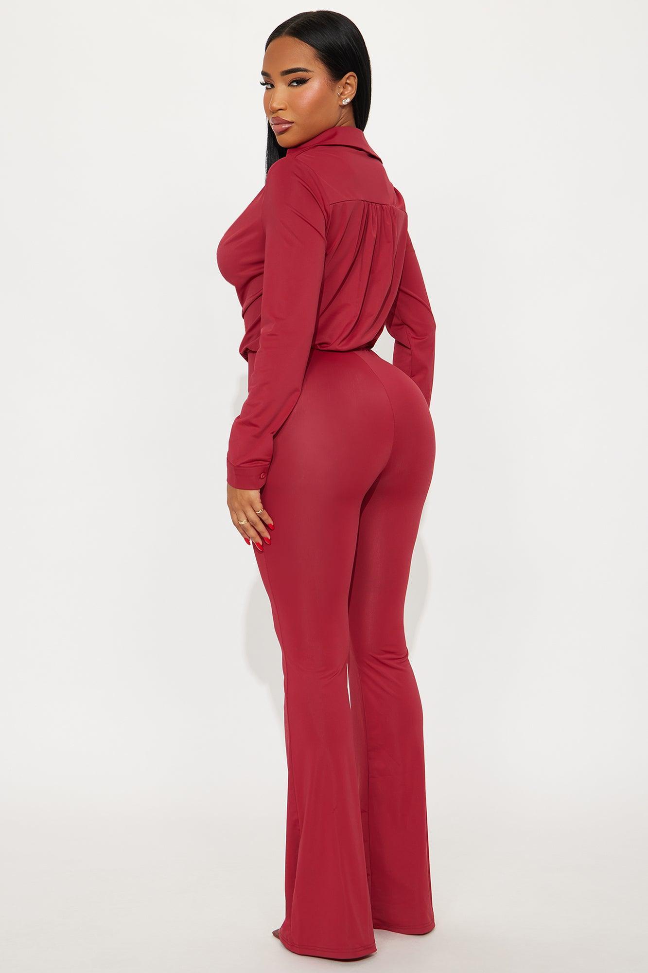 Claire Tricot Flare Jumpsuit - Red Product Image