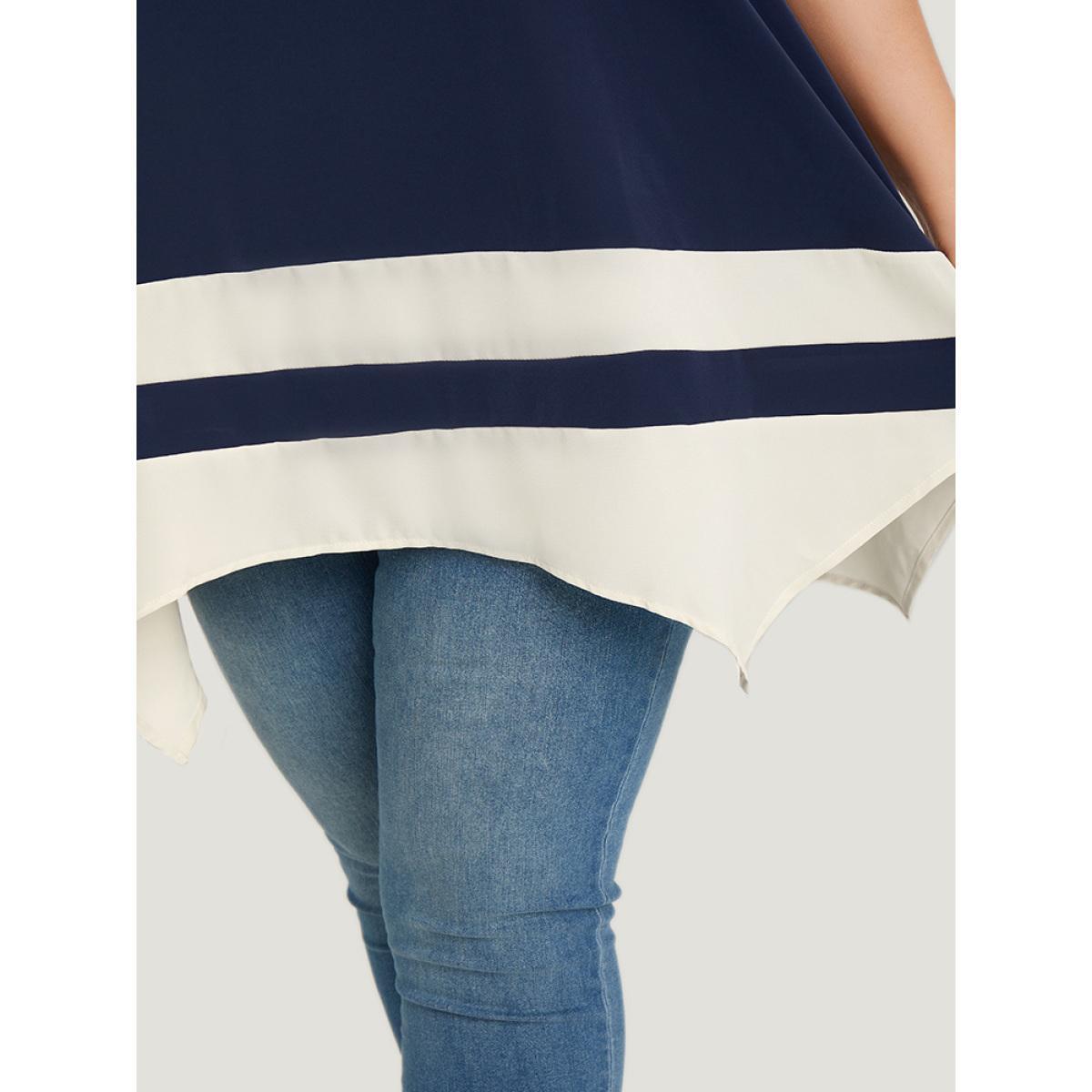 Plus Size Midnight Anti-Wrinkle Two Tone Hanky Hem Blouse Women Office Short sleeve V-neck Work Blouses BloomChic 22-24/3X Product Image