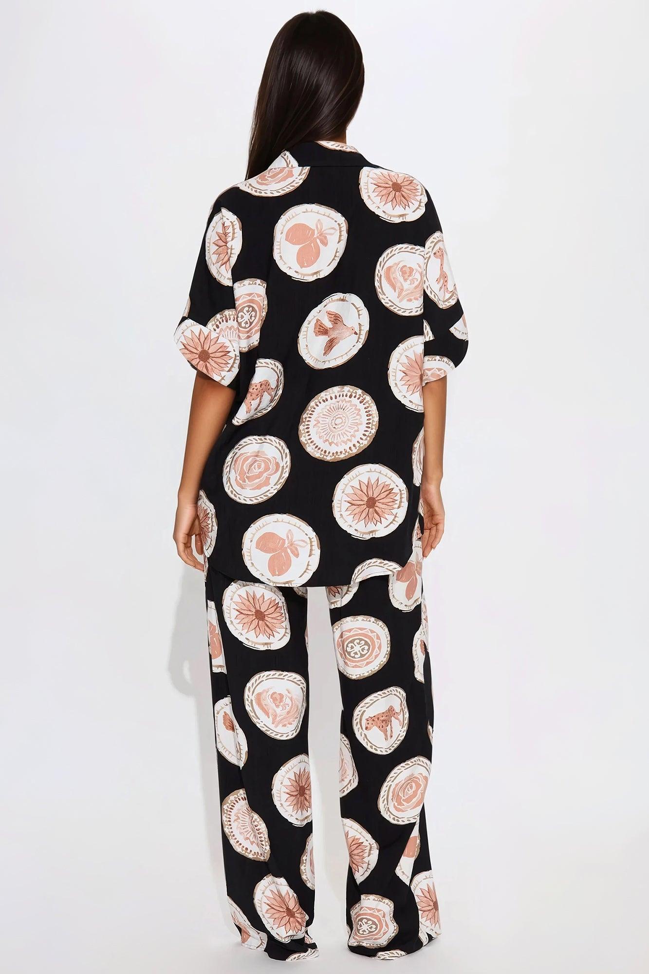 Sunny Escape Linen Pant Set - Black/combo Product Image