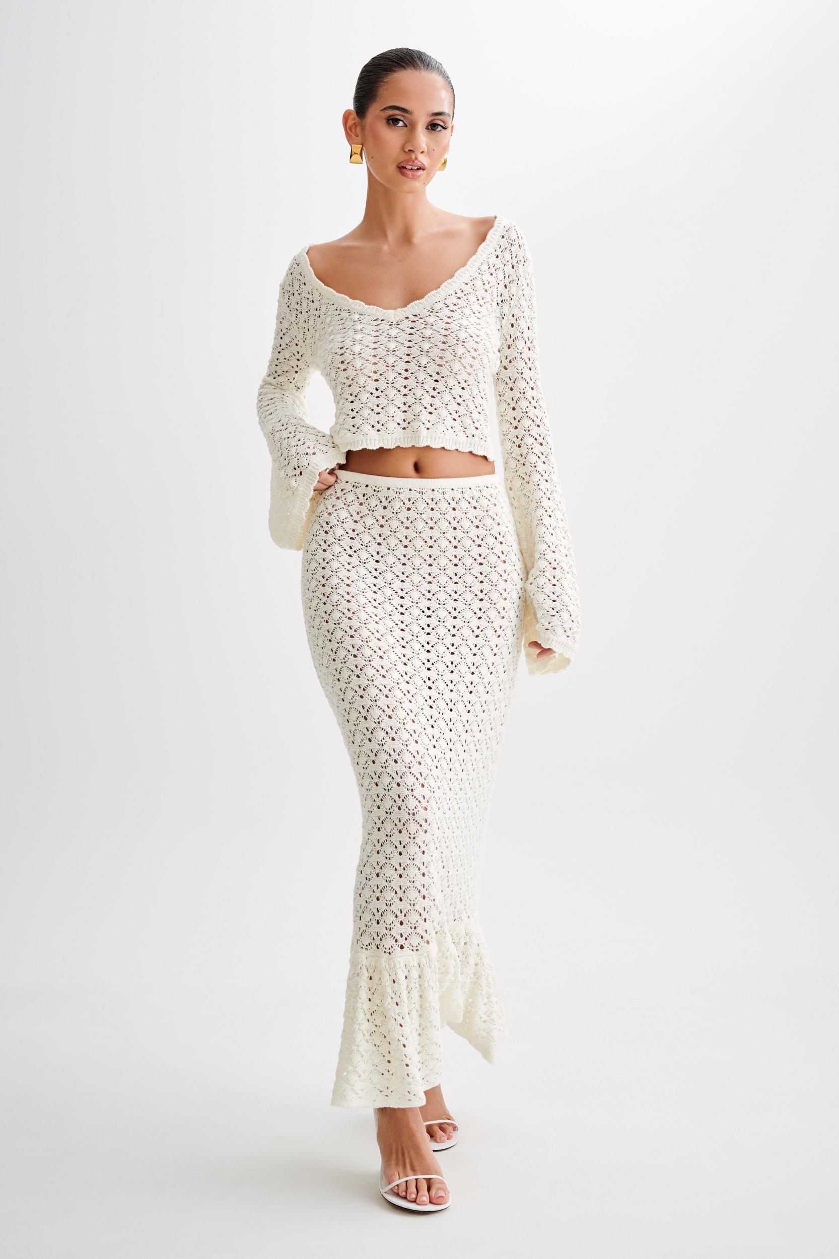 Anais Scalloped Long Sleeve Knit Top - Ivory Product Image