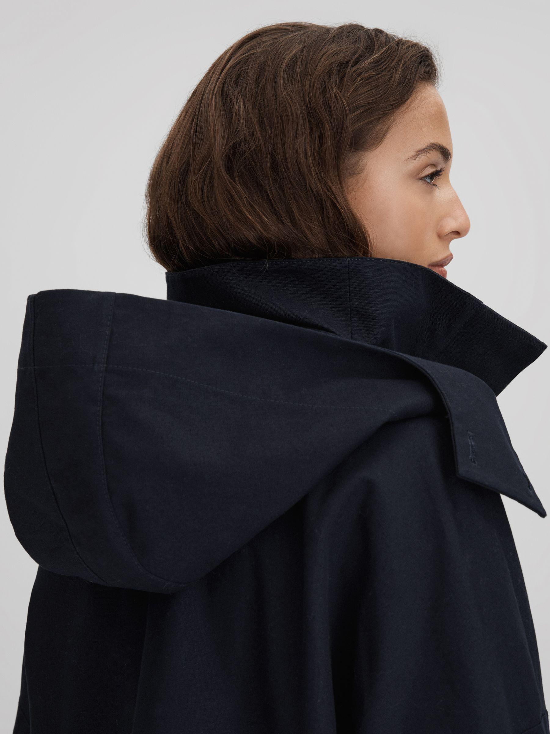 Cotton Parka Coat in Navy Product Image