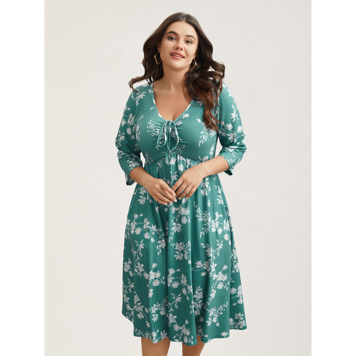 Plus Size Feels like Spring Printed Drawstring Midi Dress Greenbean Women Casual Gathered Knit Dresses Bloomchic 14-16/1X Product Image
