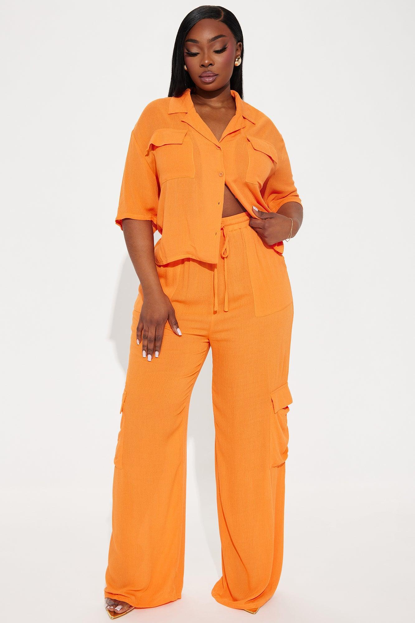 Breezy Paradise Linen Cover Up Cargo Pants Set - Orange Product Image