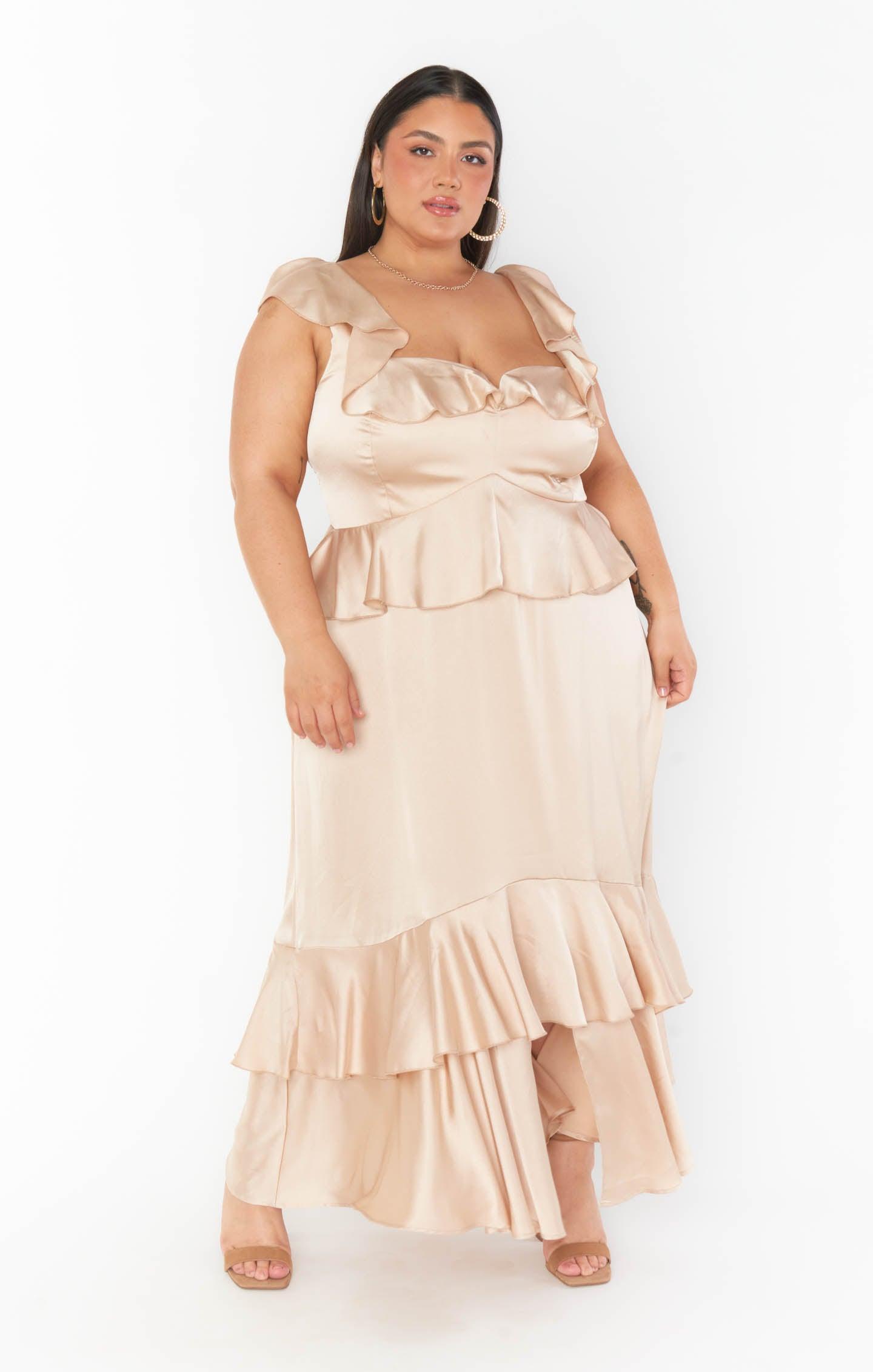 Reese Ruffle Dress ~ Champagne Luxe Satin Product Image