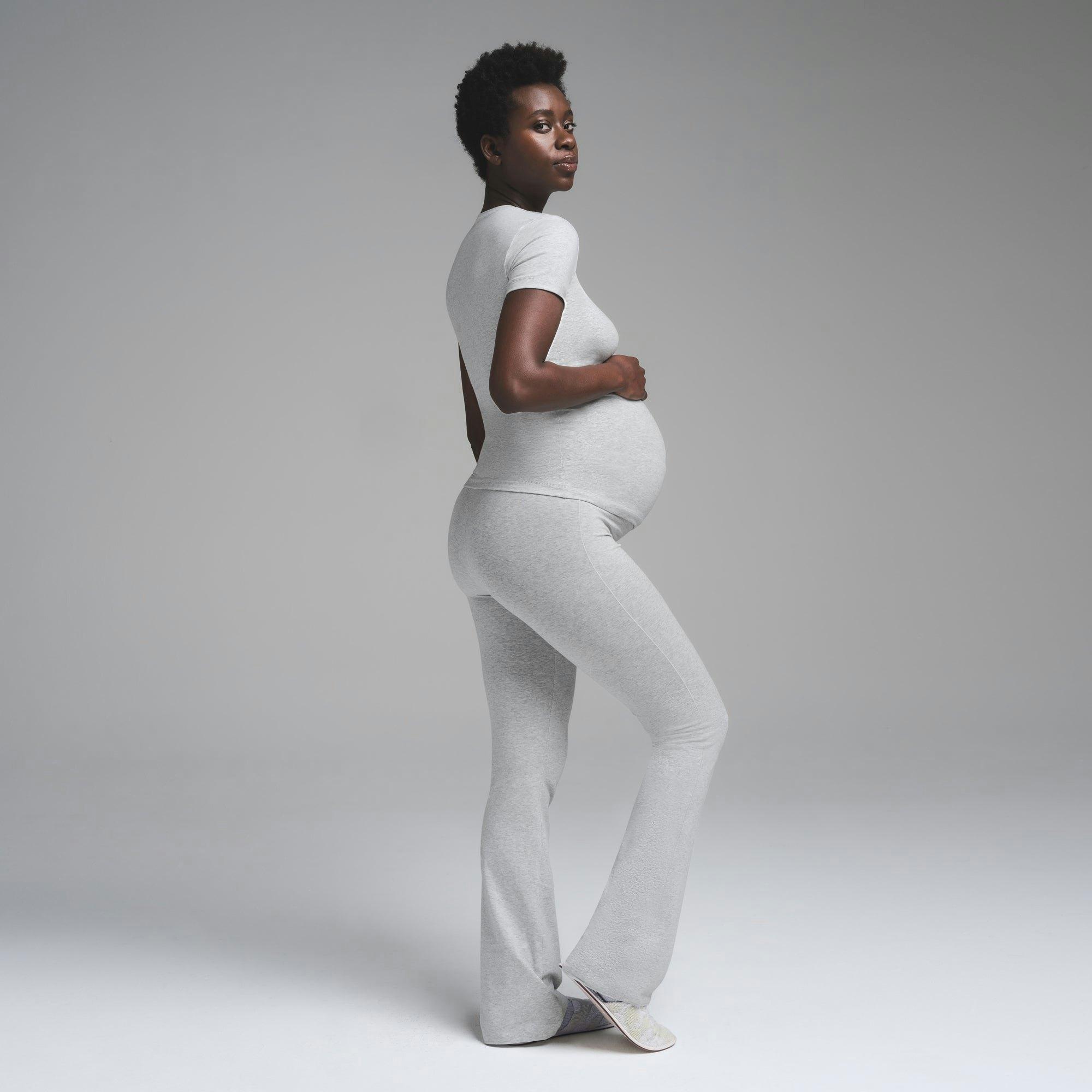 COTTON JERSEY MATERNITY FOLDOVER PANT | LIGHT HEATHER GREY Product Image