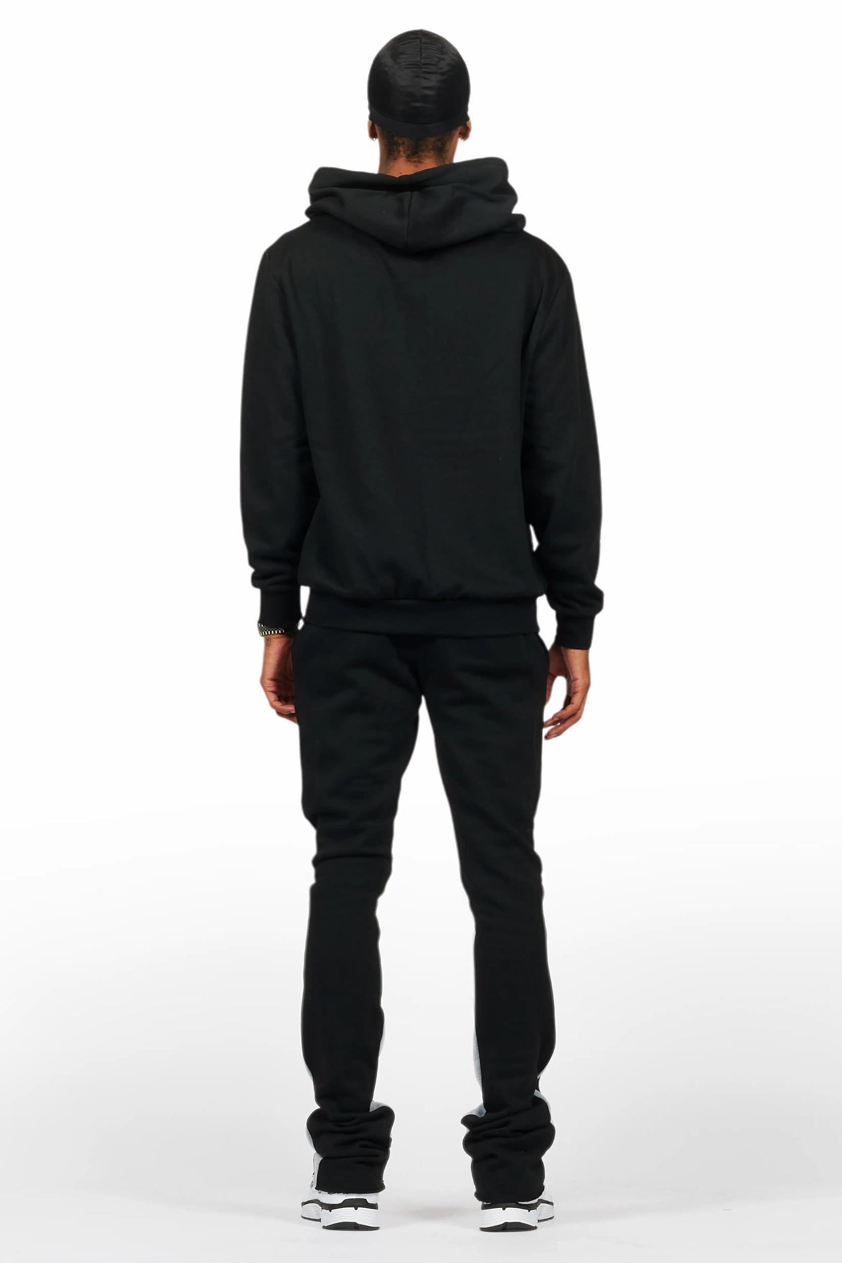Sana Black Hoodie/Stack Flare Track Pant Set Male Product Image