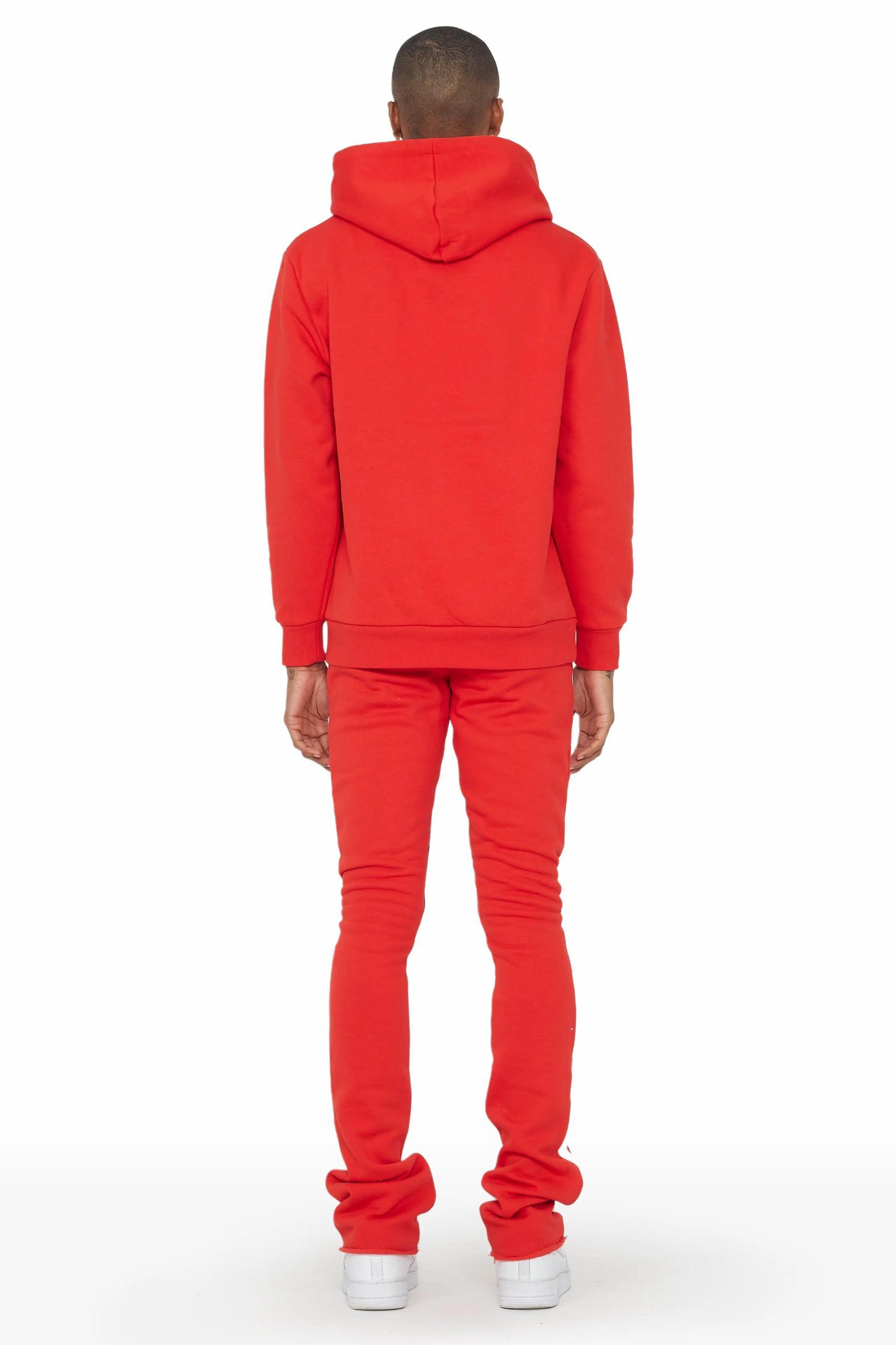 Raffer Red Hoodie/Stacked Flare Pant Set Male Product Image