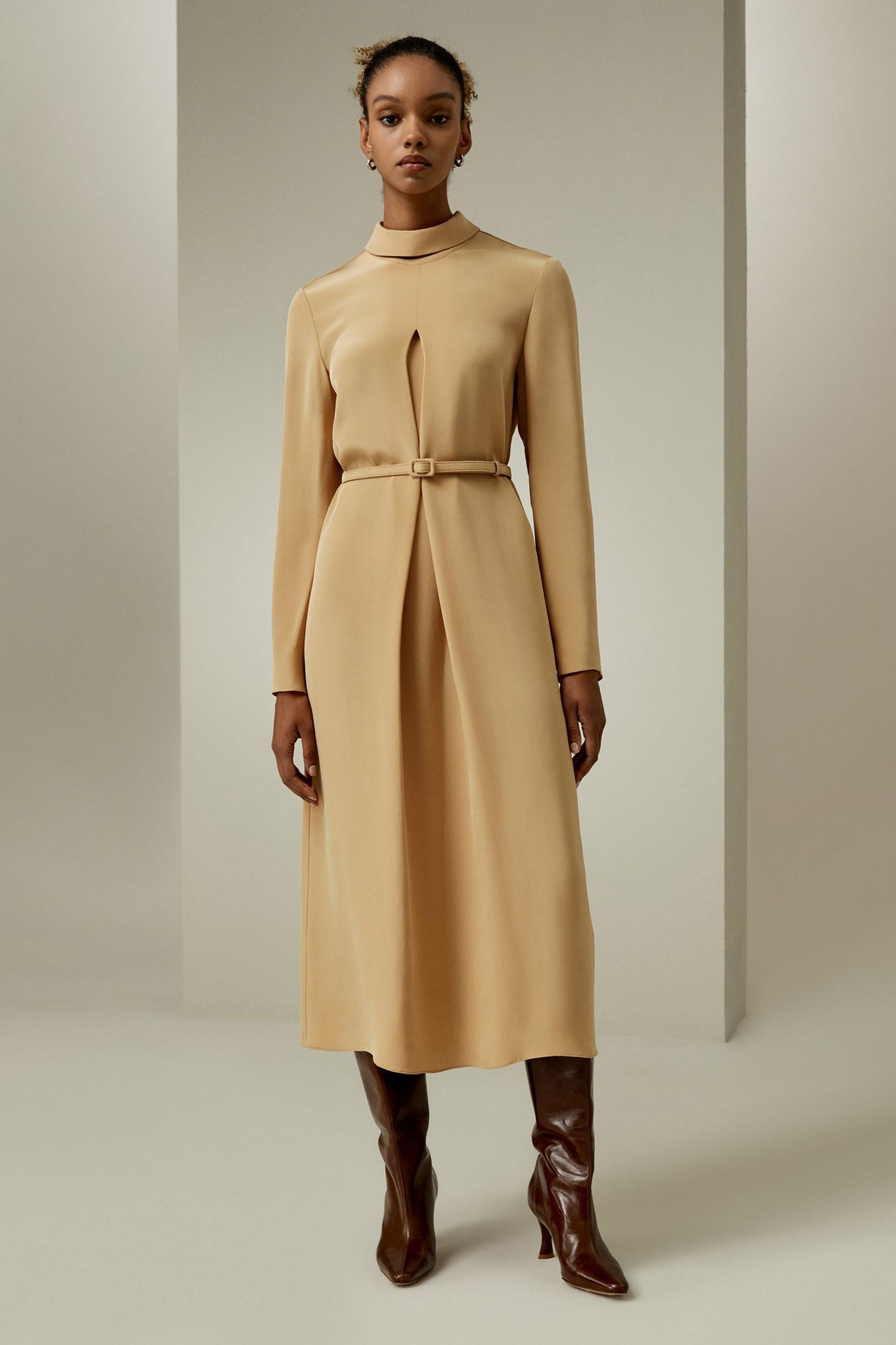 (Evanna) Stand Collar A Line Dress Product Image