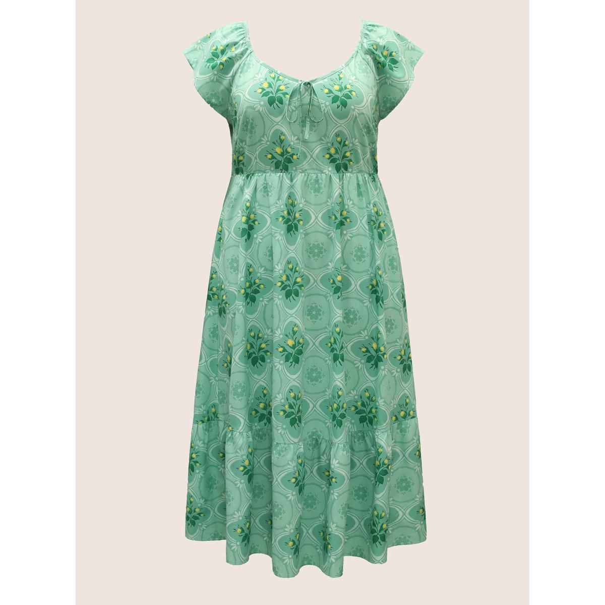 Plus Size Moroccan Print Ruffle Cap Sleeve Maxi Dress Palemauve Women Elegant Heart neckline Cap Sleeve Curvy BloomChic 22-24/3X Product Image