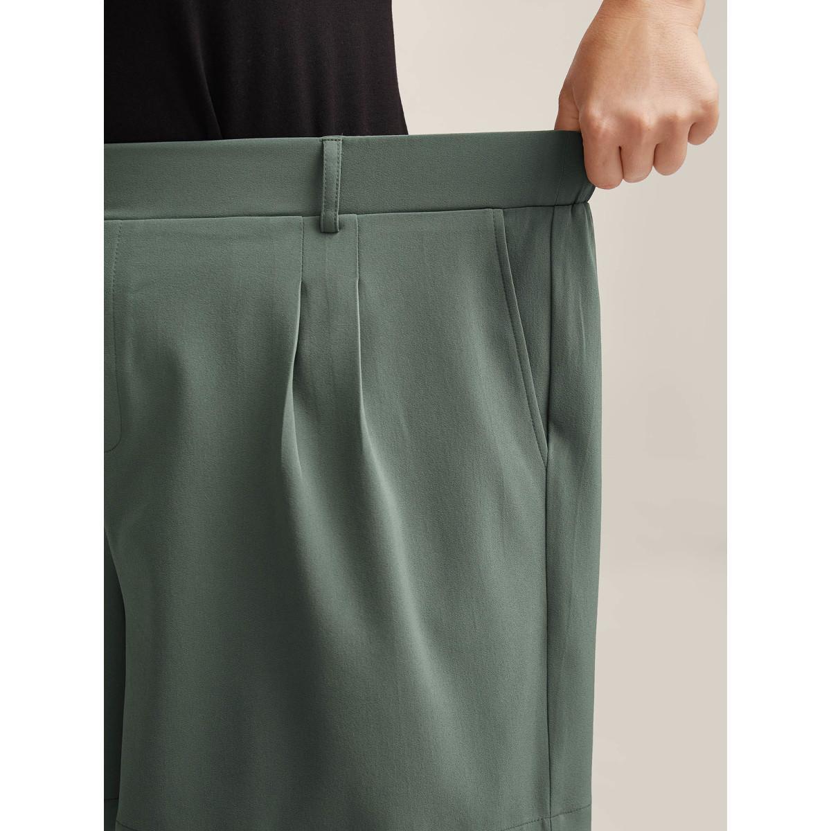 Plus Size Pull-On Wide-Leg Pockets Shorts Women Sage At the Office Wide Leg Work Shorts BloomChic 14-16/1X Product Image