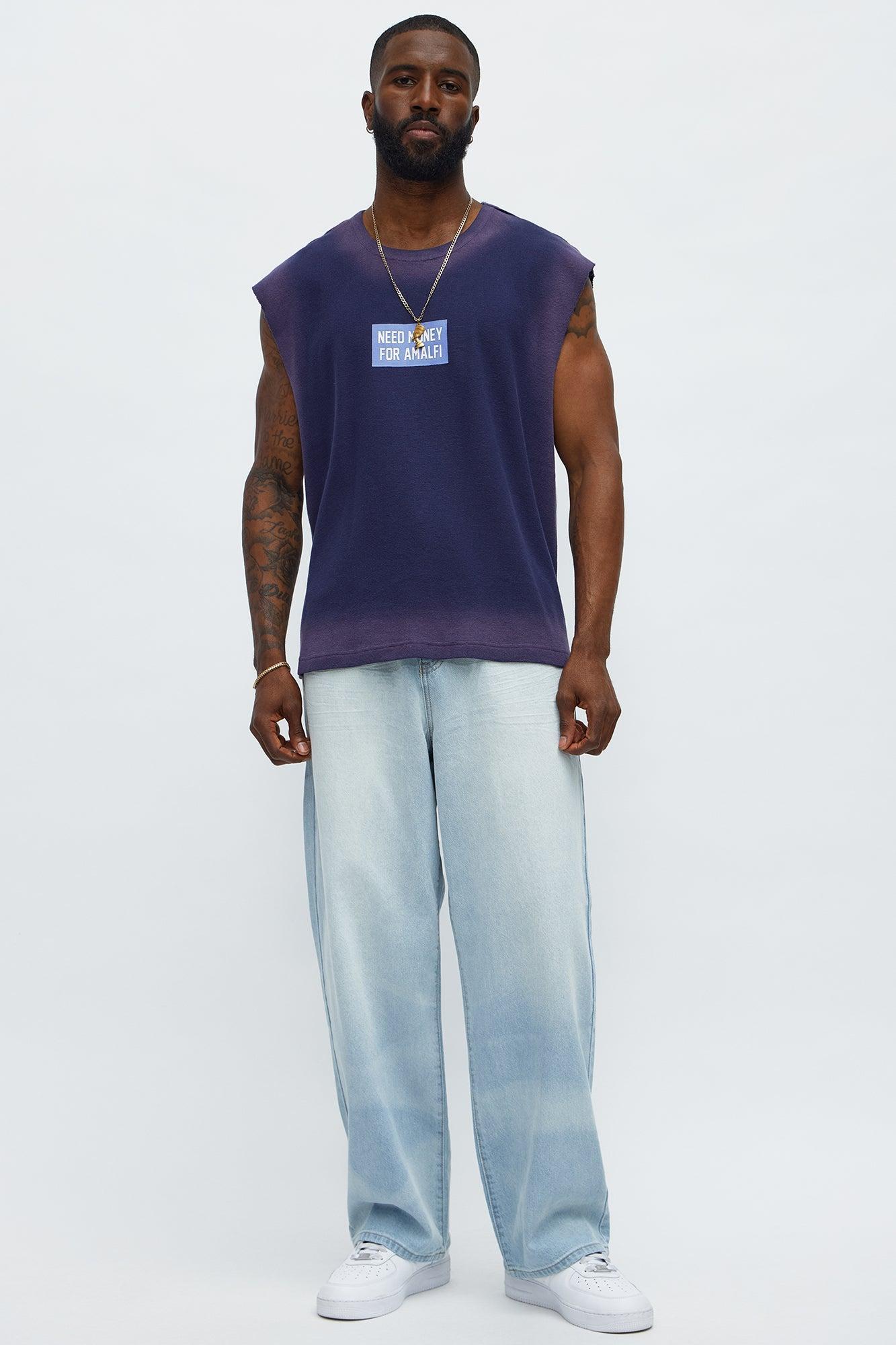 Relaxed Washed Quote Muscle Tank - Navy Product Image