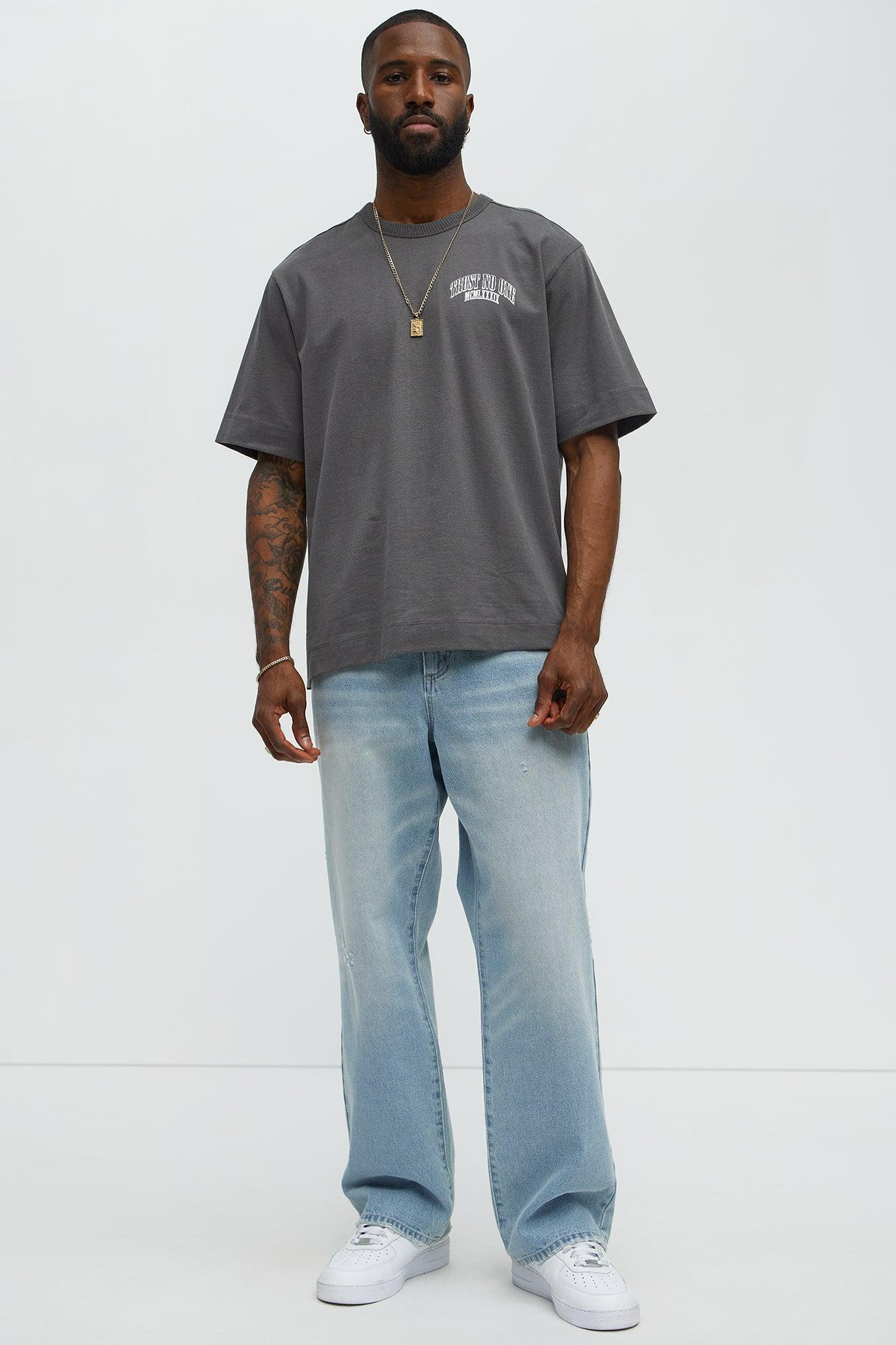 Trust No One Oversized Short Sleeve Tee - Dark Grey Male Product Image
