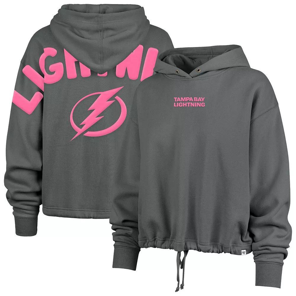 Women's '47 Gray Tampa Bay Lightning Bright Side Venice Cropped Pullover Hoodie, Size: XL, Lgh Grey Product Image