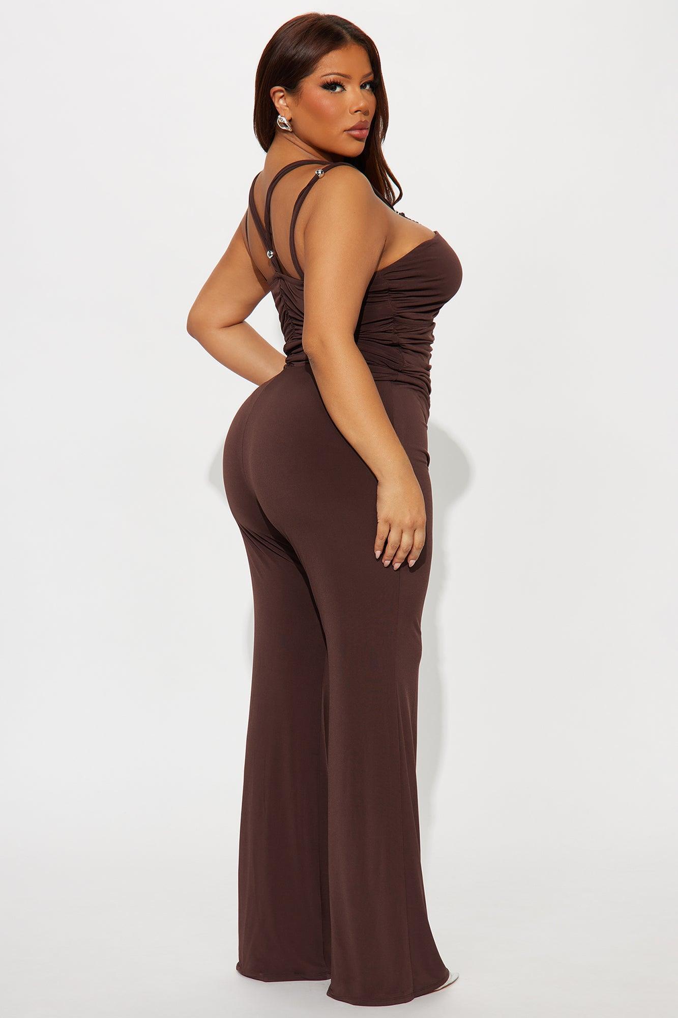 Seductive Energy Wide Leg Jumpsuit - Chocolate Product Image