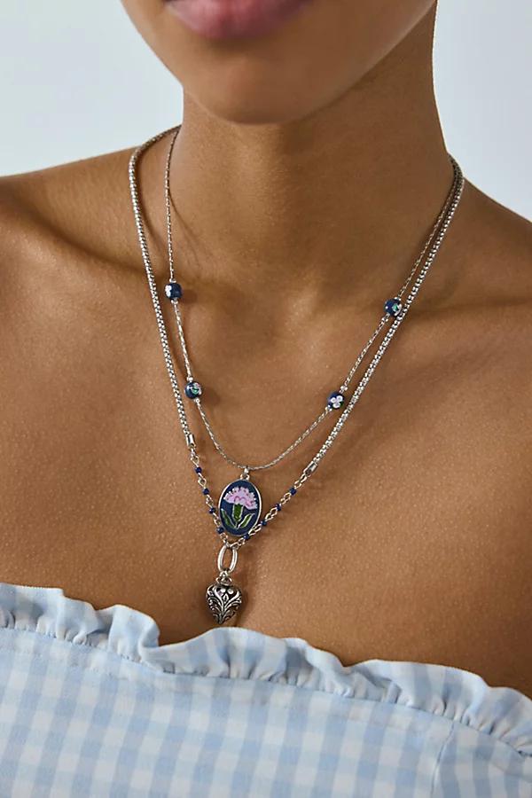 Jane Carnation Flower Pendant Layering Necklace Set Womens at Urban Outfitters Product Image