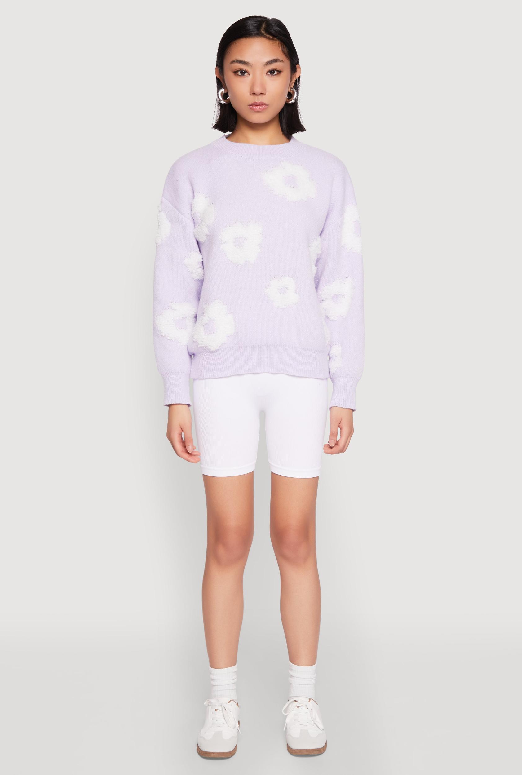 Womens Daisy Flower Tufted Knit Sweater Product Image