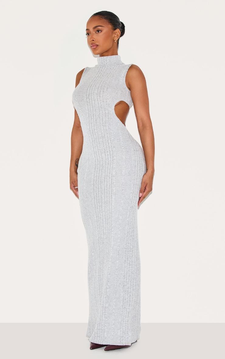 Shape Silver Brushed Rib High Neck Open Back Maxi Dress Product Image