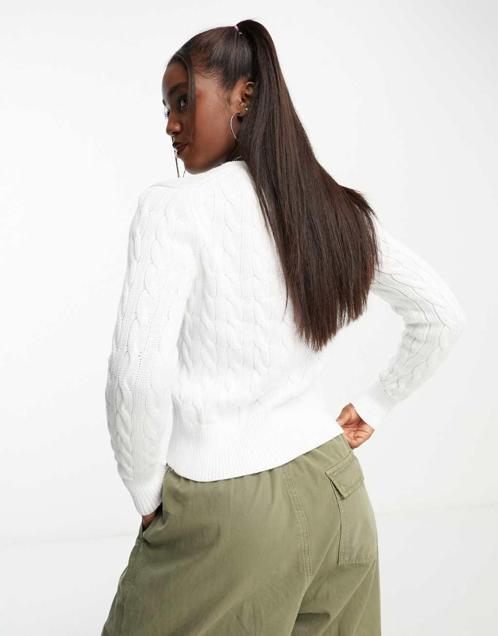 Polo Ralph Lauren icon logo cotton cable knit cardigan in white Product Image