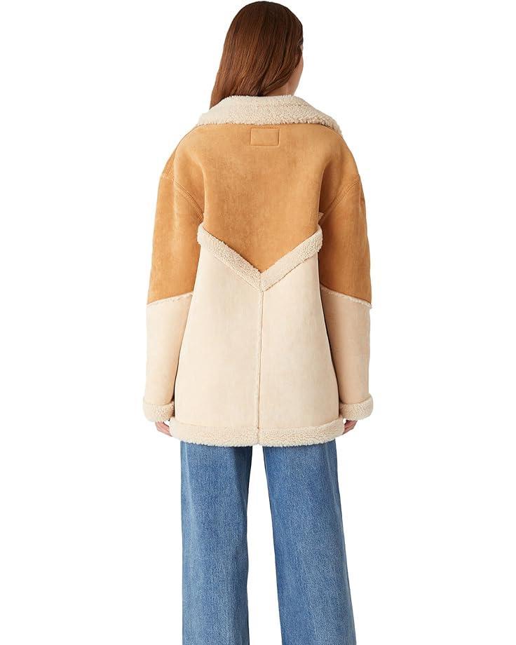 Oversized Faux Sherpa Jacket With Denim Sleeves Product Image